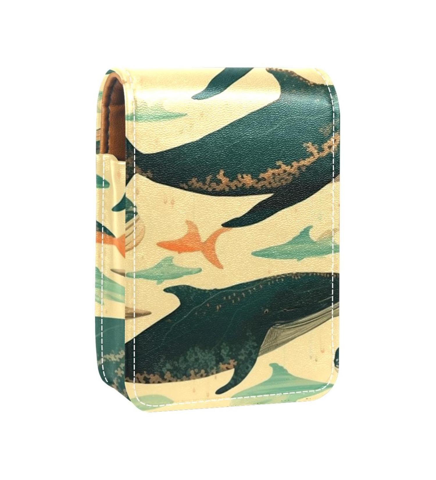 Travel Lipstick Organizer Case - Portable Makeup Bag with Mirror | Art Whale Pattern - Perfect for International Shipping - Buy Online on GoSupps.com