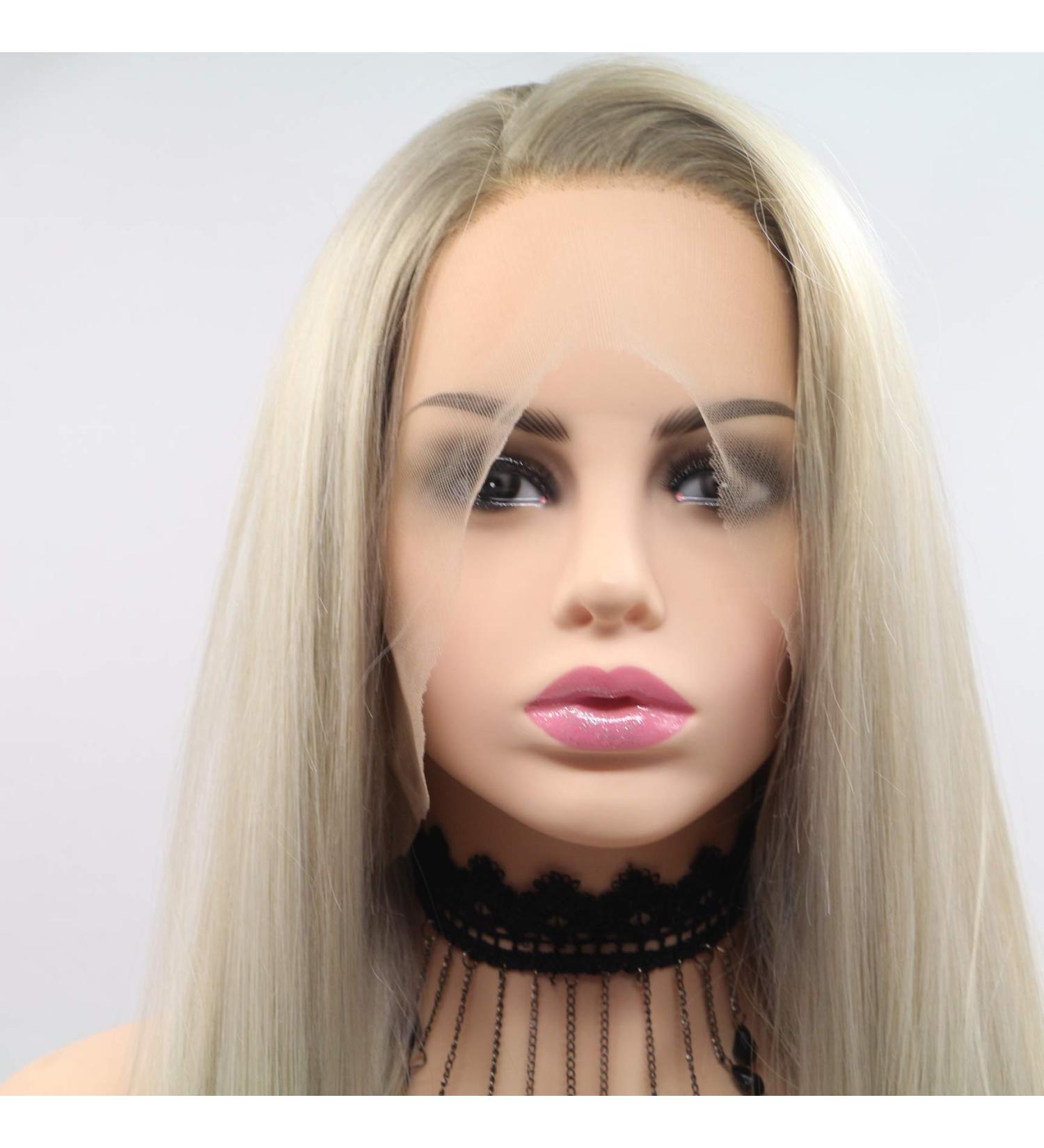 Xiweiya Ombr Blonde Lace Front Wig - Long Silky Synthetic Hair with Dark Root for Women & Drag Queens - 61cm Heat-Resistant - Buy Online on GoSupps.com