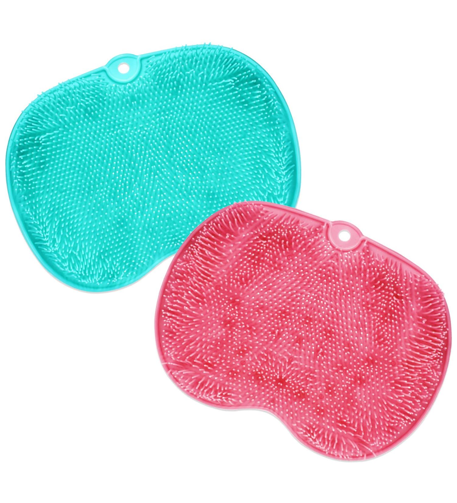 Rtteri Silicone Shower Foot Scrubber Set - Exfoliating Massager & Back Washer with Non-Slip Suction Cups - Pink/Green - For Men and Women - Buy Online on GoSupps.com
