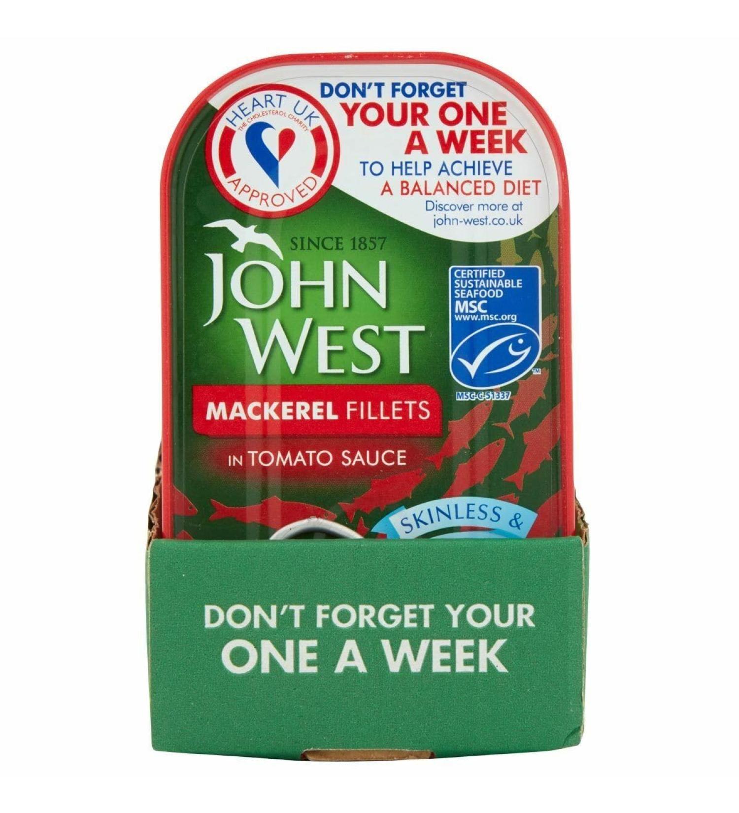 John West Mackerel Fillets in Tomato Sauce- Skinless & Boneless - High in Omega 3 - Great Flavour - 10x125g - Buy Online on GoSupps.com