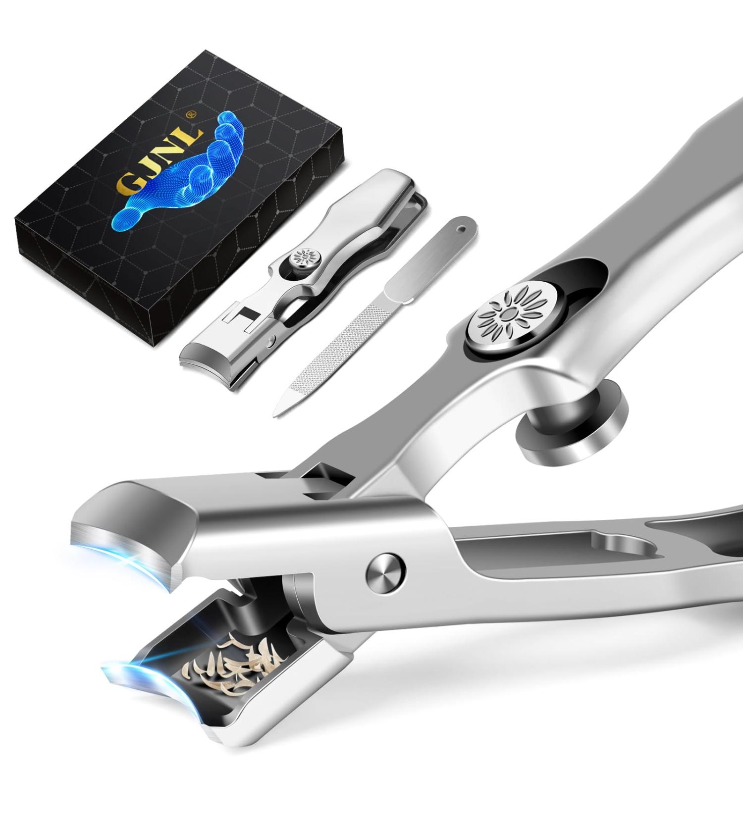 Senior-Friendly Wide Open Toenail Clippers for Thick Nails - Heavy Duty Clippers with Nail File and Catcher - Silver Finish - Buy Online on GoSupps.com