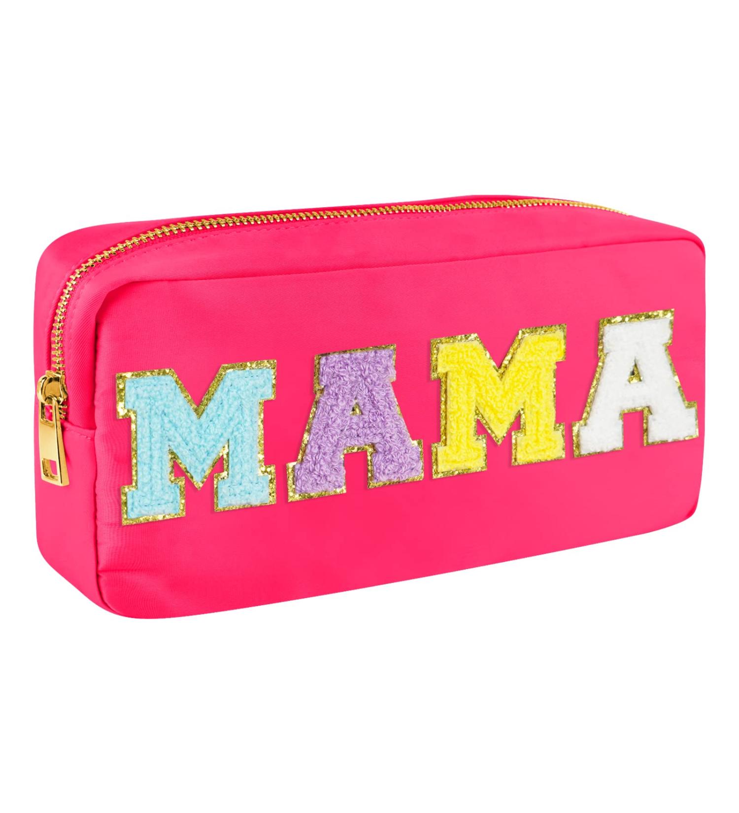 Nylon Washable Valentines Gift Makeup Bag - Women Chenille Letter Travel Organizer Pouch for Mama Cosmetics with Patches (Rose Red) - Buy Online on GoSupps.com