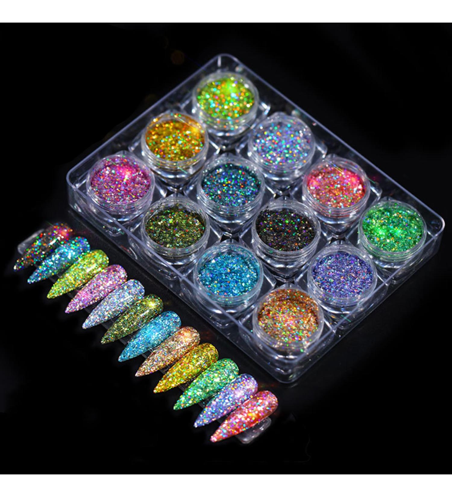 MKNZOME 12 Jars Chrome Nail Powder Glitter Set - Holographic Ultra Fine Glitter - 1g/Jar #3 - Buy Online on GoSupps.com