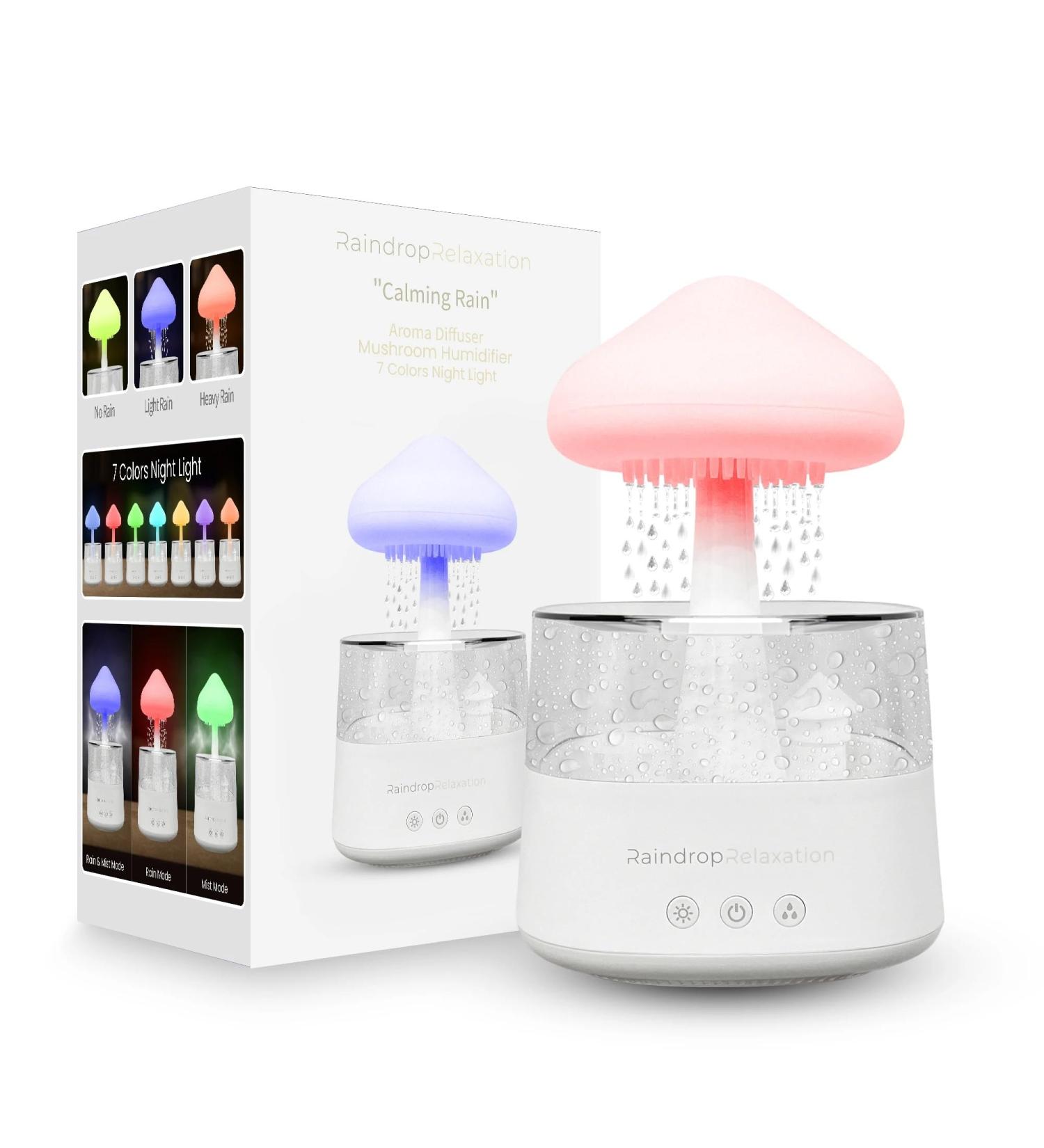 Mushroom Rain Humidifier | Essential Oil Diffuser with Calming Sounds | Bedroom Night Light & Aromatherapy | International Shipping Available - Buy Online on GoSupps.com