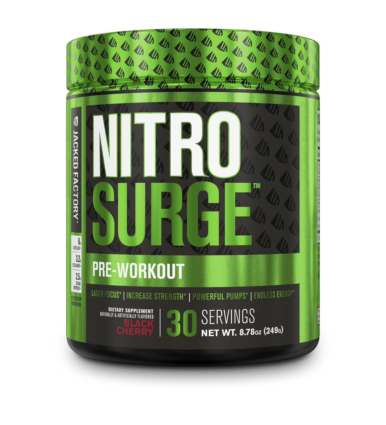 NITROSURGE Pre Workout Supplement - Endless Energy, Strength Gains, Focus, Pumps - 30 Servings, Cherry Limeade - Buy Online on GoSupps.com