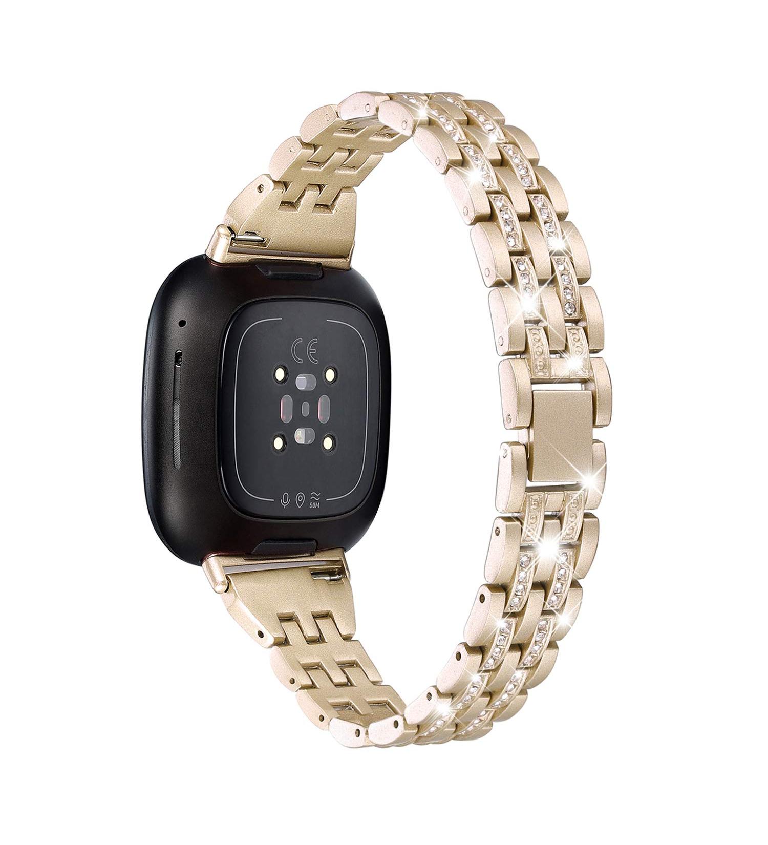 Mtozon Bling Metal Band for Fitbit Versa 3/Sense - Women's Dressy Slim Bracelet in Champagne Gold - Buy Online on GoSupps.com