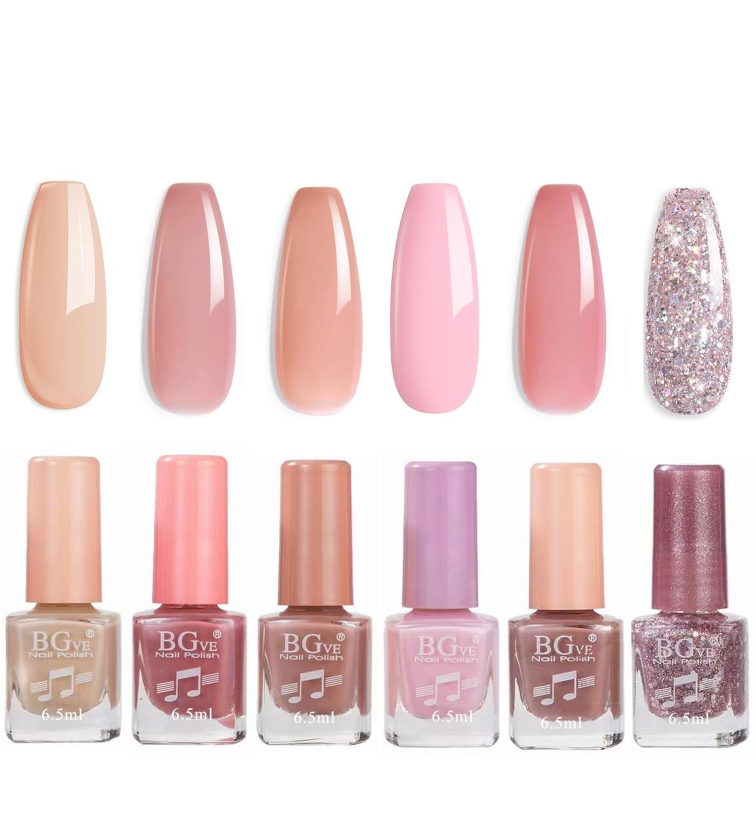 Nail Polish Set - Nude Color Nail Polishes - Quick Dry Nail Polish - Long Lasting Jelly Pink Glitter 6 Colors Nail Varnish - Natural Look Long Lasting Nail Varnish Gift Set DIY Manicure Home nude pink - Buy Online on GoSupps.com