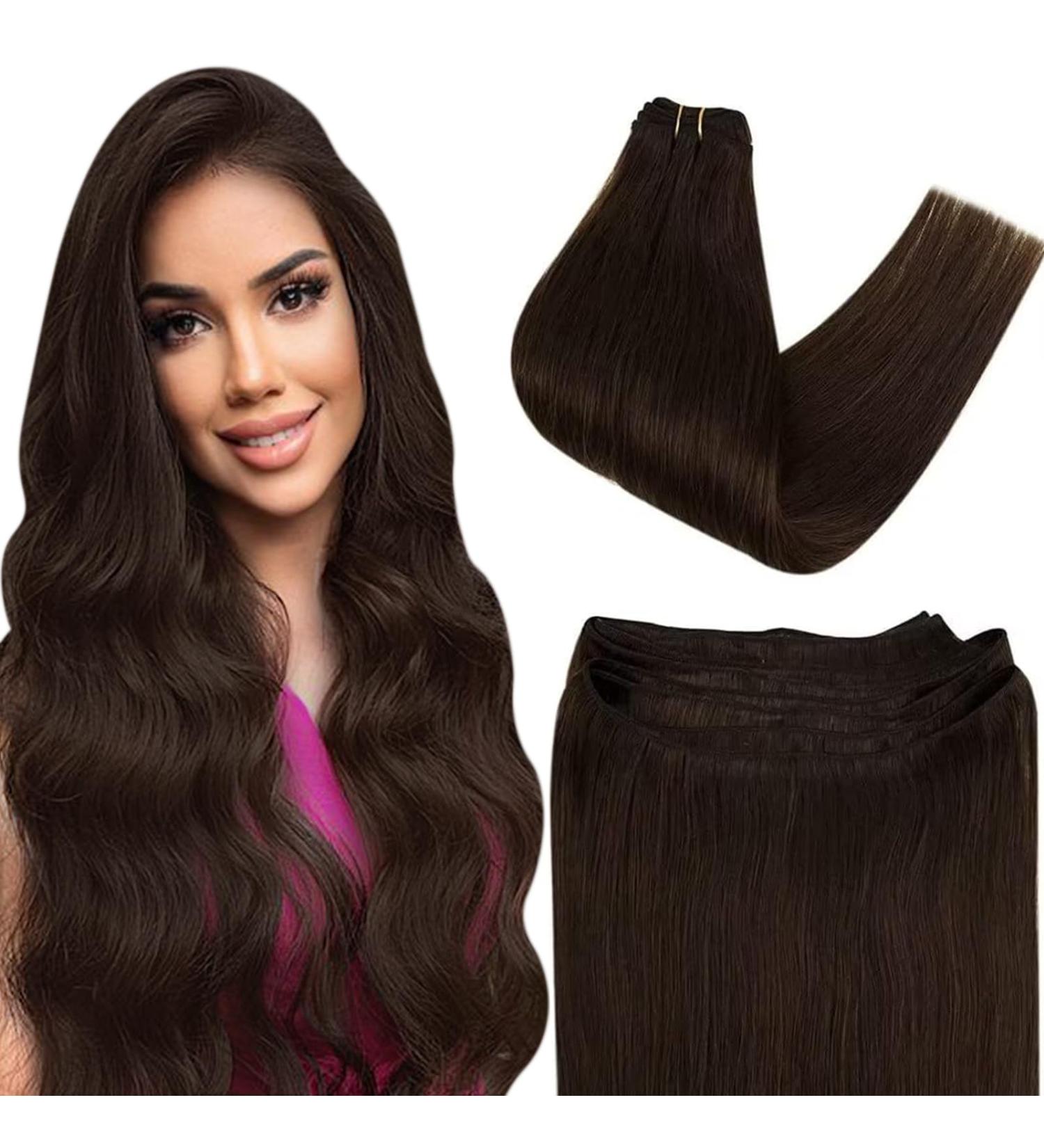 Easyouth Darkest Brown Real Human Hair Weft Extensions - 18 Inch 100g 3-Weft #2 - Buy Online on GoSupps.com