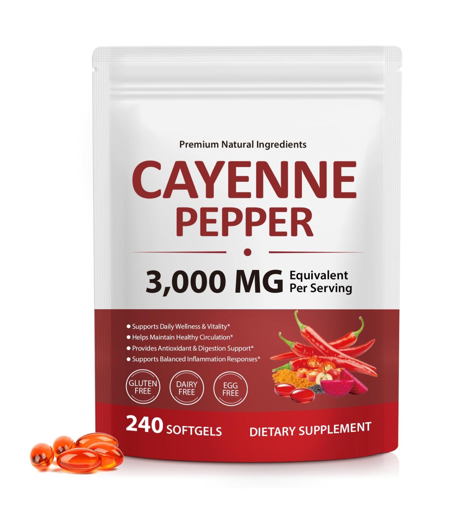 Cayenne Pepper Softgels Supplement Cayenne Pepper Softgels with Vitamin D3 K2 & E Grape Seed Extracts Supports Healthy Blood Circulation Circulatory Function Antioxidant Support - 240 Softgels - Buy Online on GoSupps.com