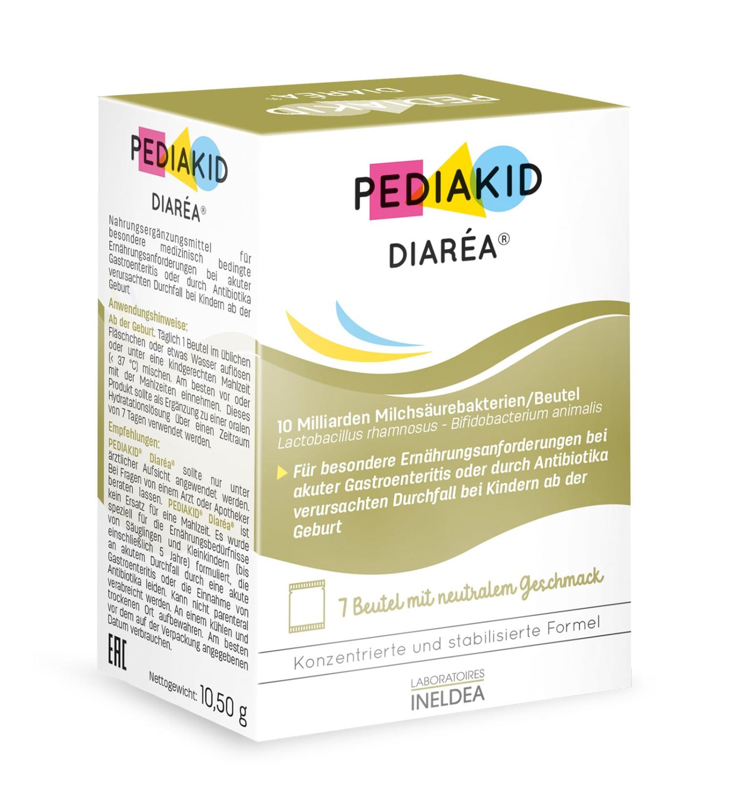 Pediakid Diarea - Nutritional Support for Gastroenteritis & Diarrhea in Babies - 7-Pack Powder Sachets - Neutral Taste - International Shipping Available - Buy Online on GoSupps.com