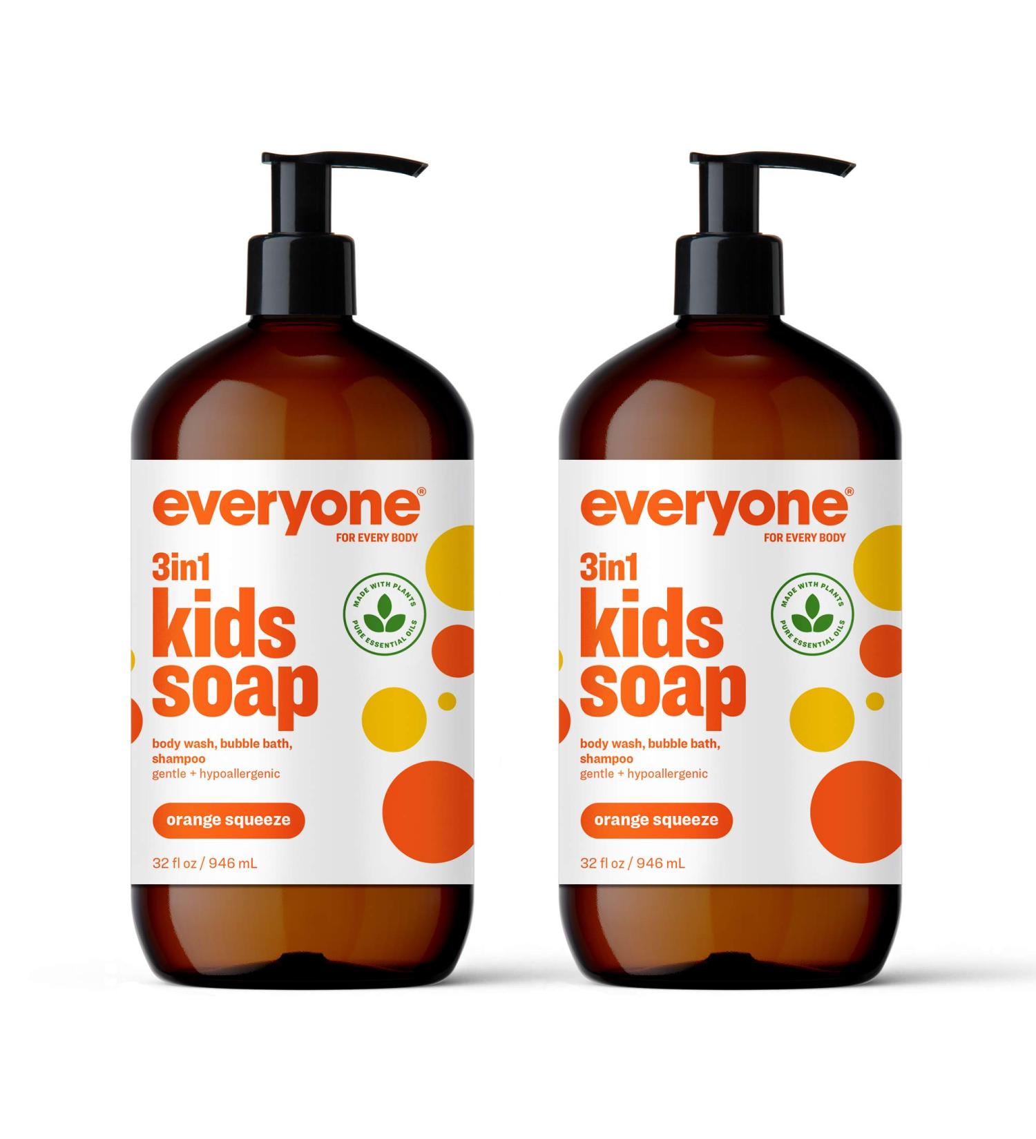 Kids 3-in-1 Soap, Body Wash & Bubble Bath 32oz (Pack of 2) Orange Coconut Cleanser - Plant Extracts & Essential Oils - Buy Online on GoSupps.com