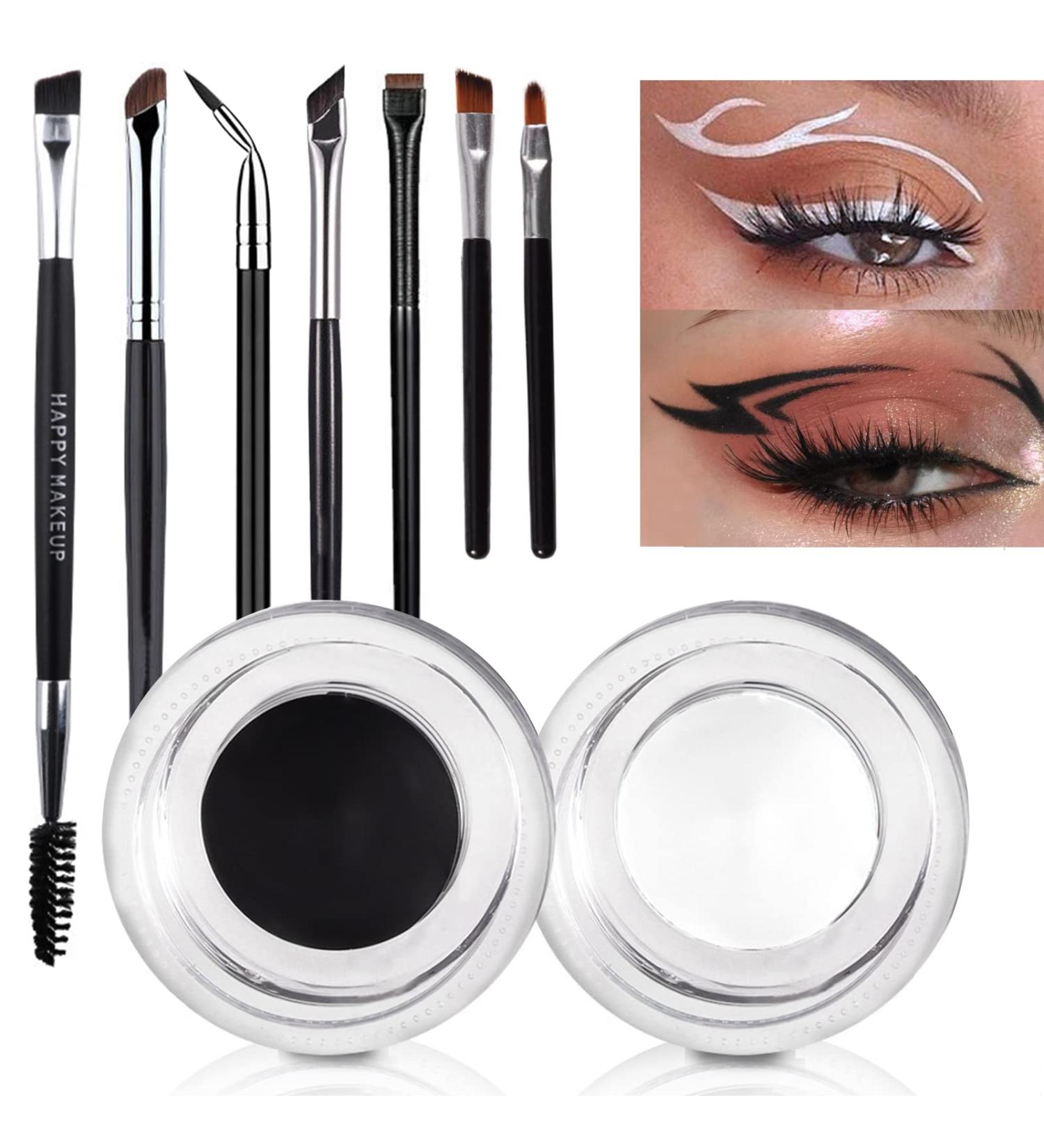 Gorvalin Black and White Gel Eyeliner Set with Brushes - Waterproof 2-in-1 Cream Eyeliner & Eyebrow Gel Kit - Buy Online on GoSupps.com