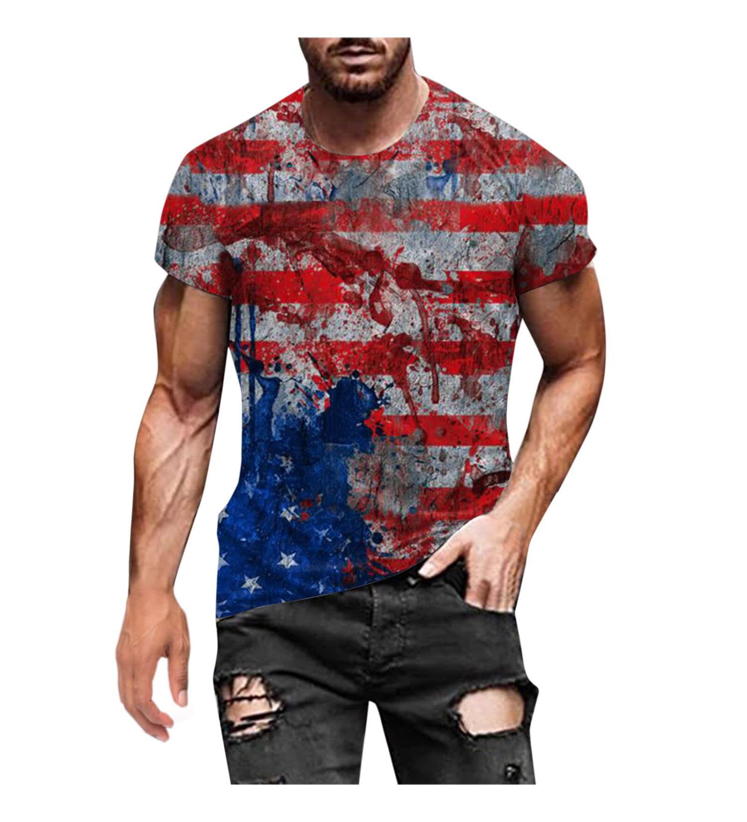 BEUU Soldier Short Sleeve American Flag T-Shirt | Retro Patriotic Men's Tee, Gray-112 Medium - Buy Online on GoSupps.com