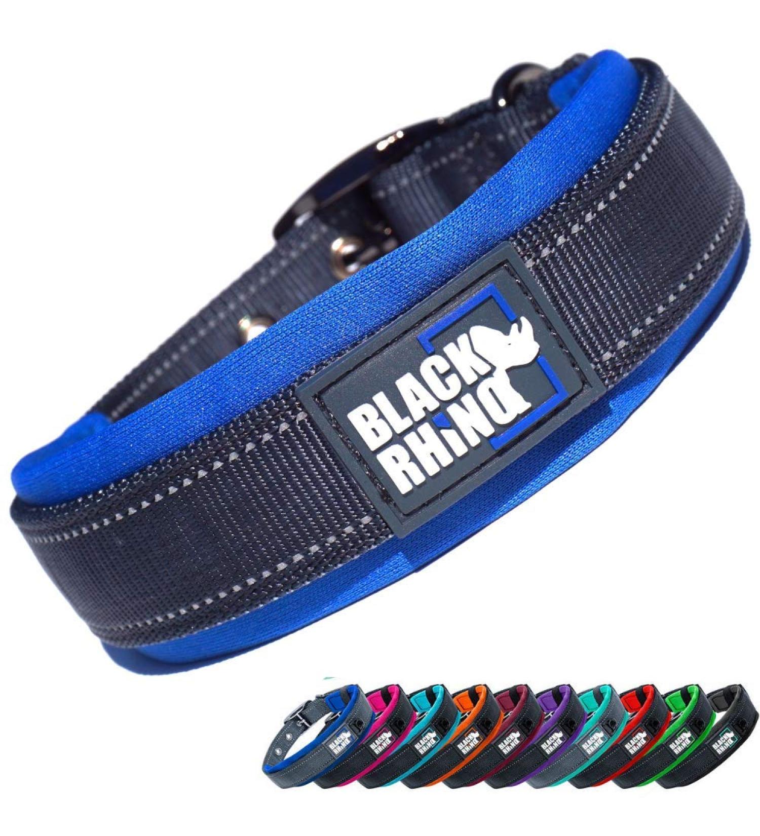 Black Rhino Comfort Collar - Soft Neoprene Dog Collar for All Breeds | Adjustable Reflective Weatherproof (Medium Blue/Black) - Shop Internationally! - Buy Online on GoSupps.com