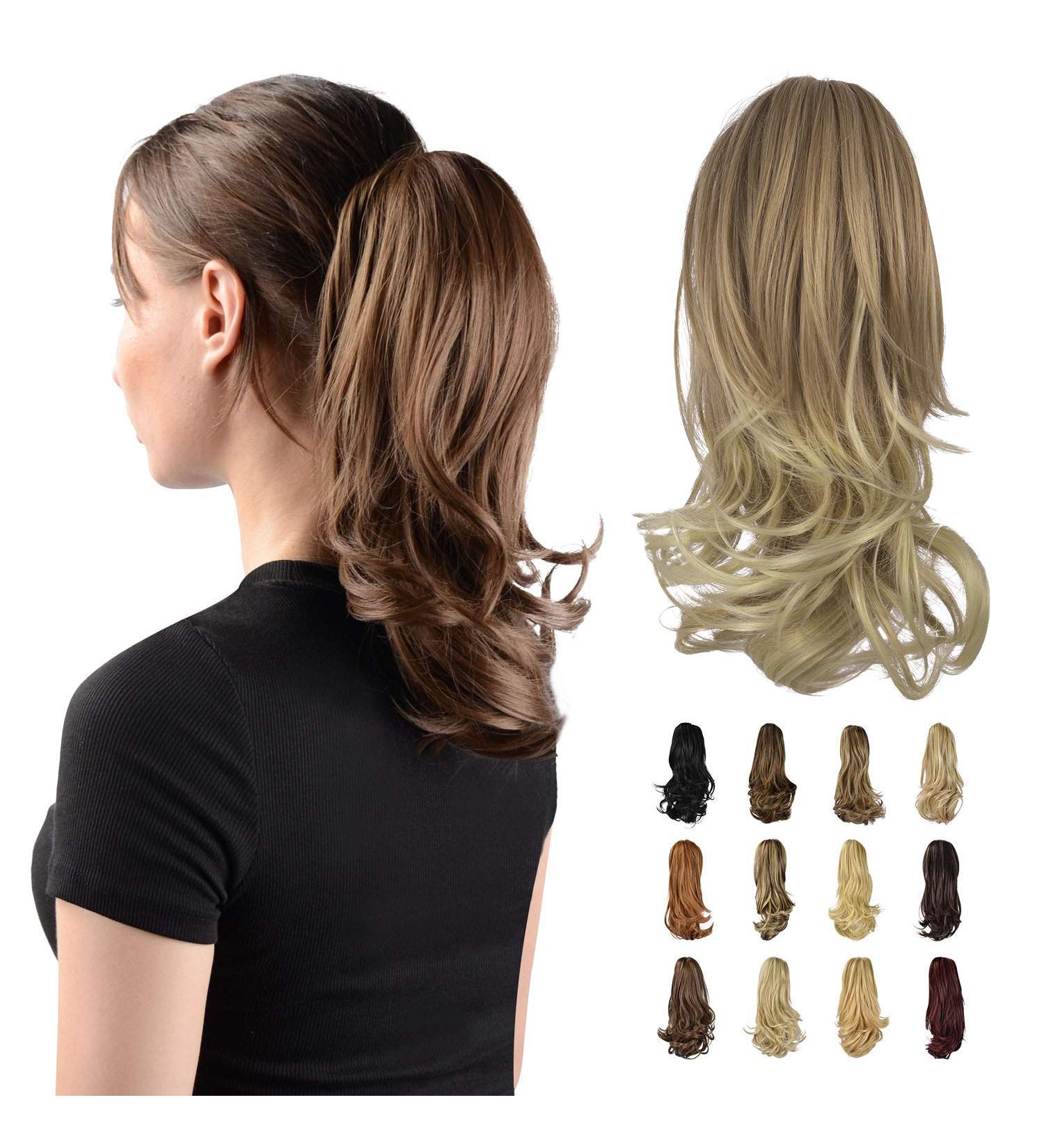Sofeiyan 13 Long Curly Ponytail Extension | Dark Blonde to Bleach Blonde | Clip-in Claw Hairpiece for Women - Buy Online on GoSupps.com