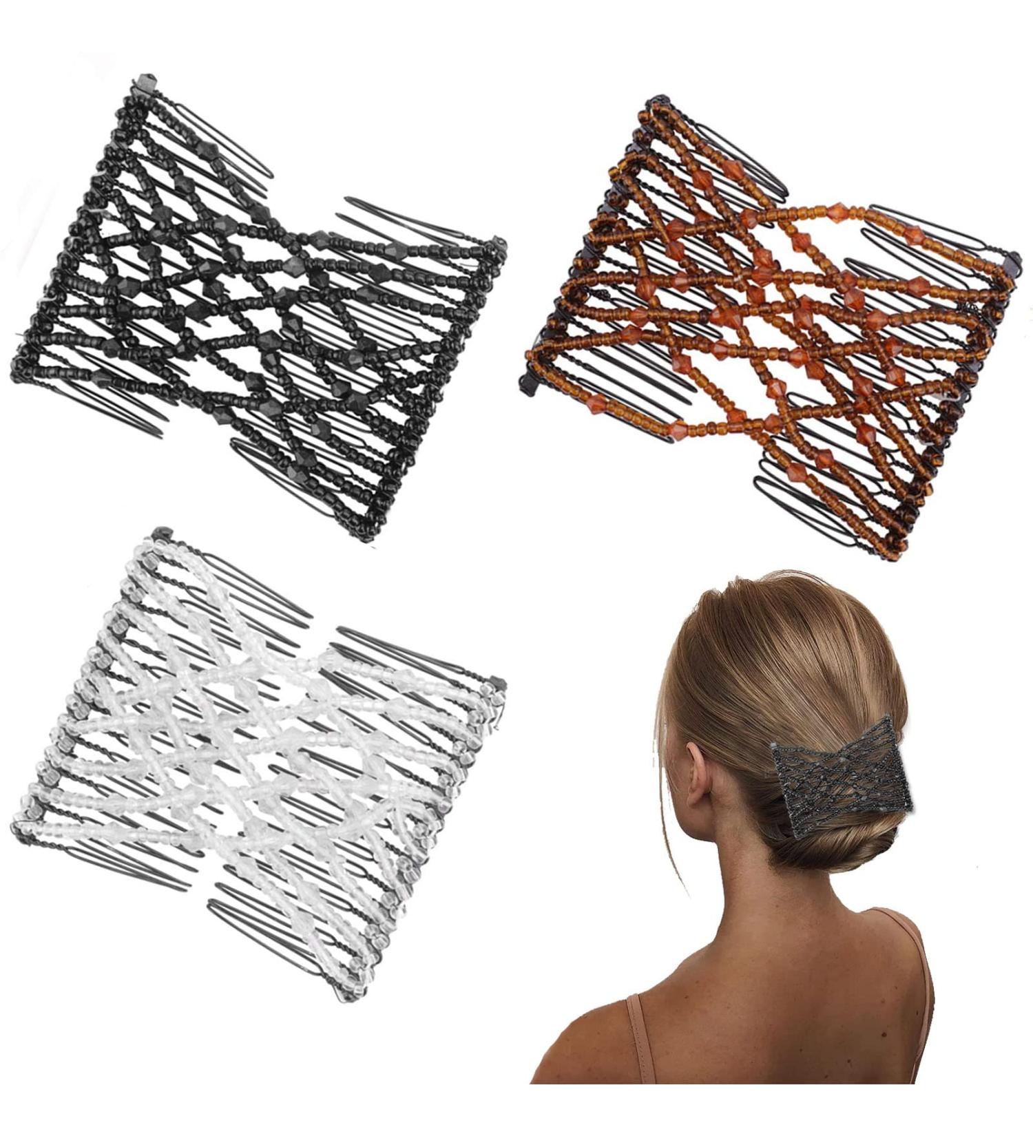 3Pcs Crystal Beads Magic Hair Combs - Decorative Stretchy Hair Slides for Women - DIY Hair Accessories for Styling - Buy Online on GoSupps.com