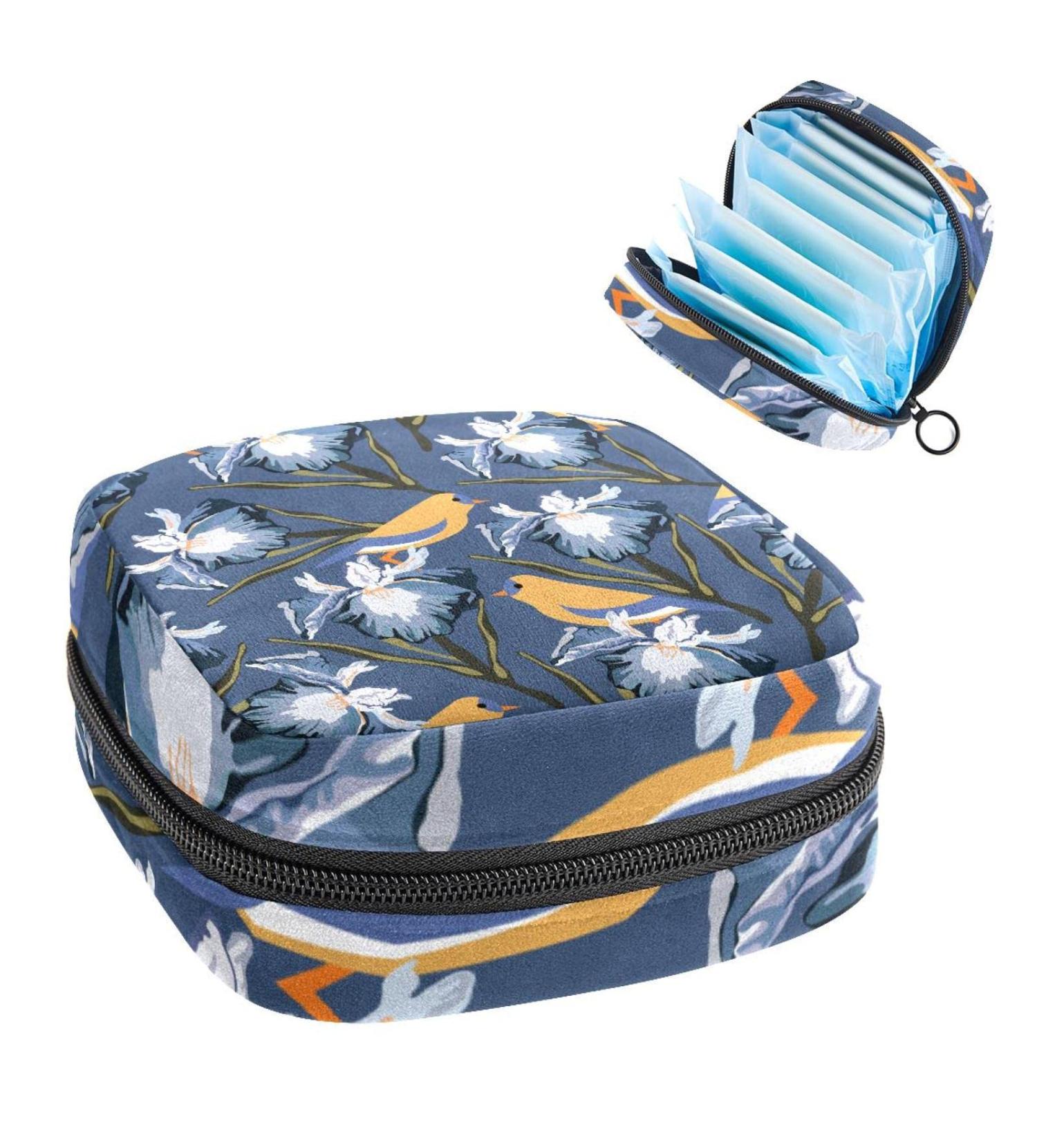 Anna Cowper Dark Blue Flower Birds Sanitary Napkin Storage Bag - Portable Period Pouch for Women & Girls - Multi-colored - 1Pcs - Buy Online on GoSupps.com