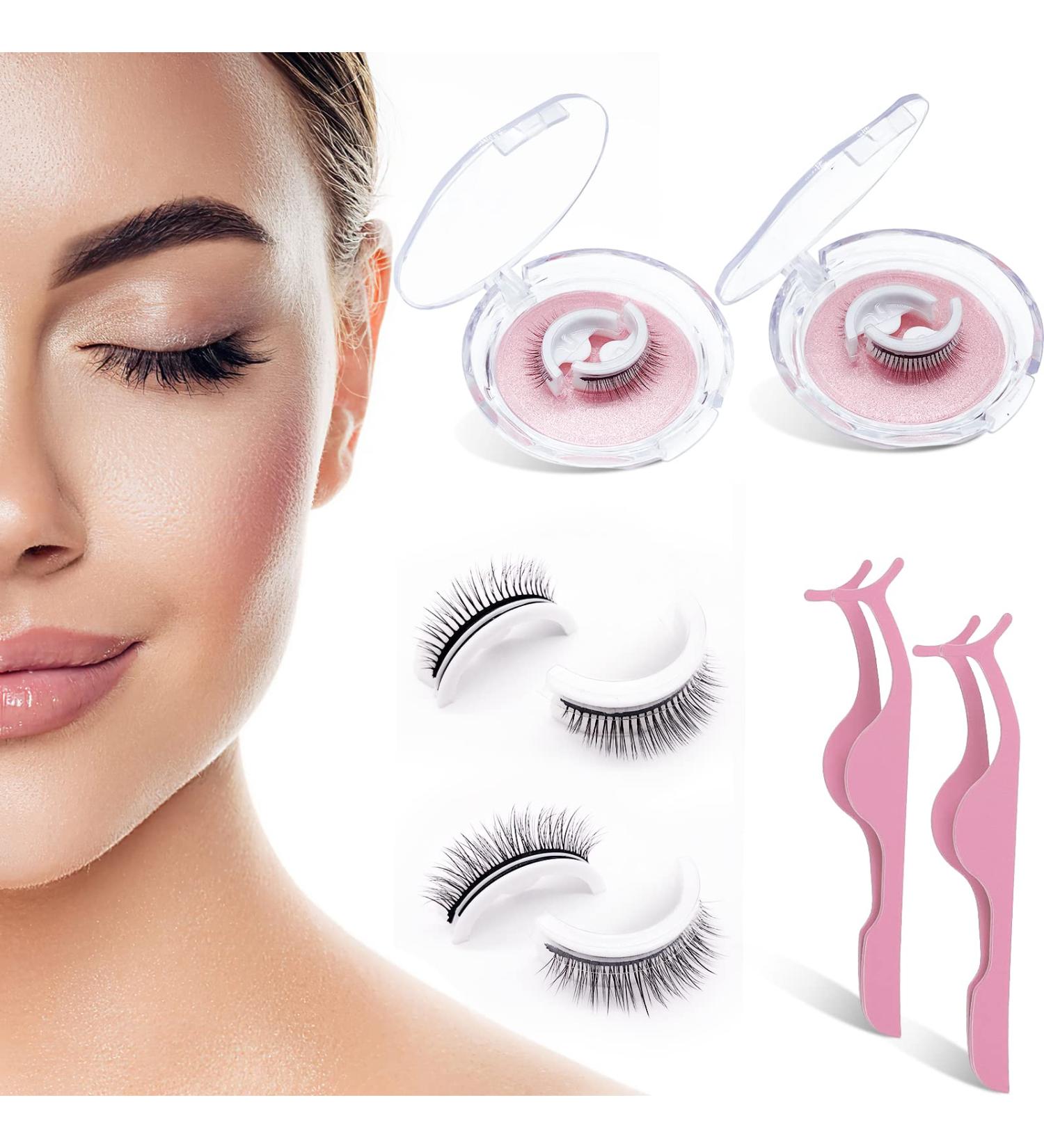 Reusable Self-Adhesive Waterproof Eyelashes Set - Long & Natural Look | Easy to Put On with Tweezers | Lightweight & Curled | Glue-Free | 2 Pair Kit for Girls - Buy Online on GoSupps.com