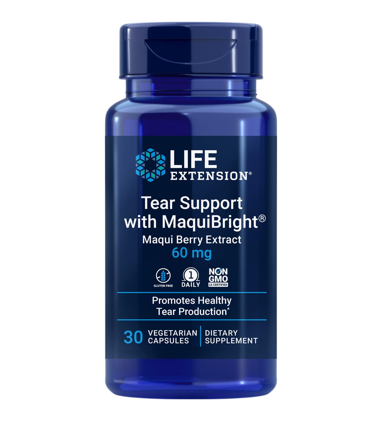 Life Extension Tear Support with MaquiBright - 30 Veg Capsules, 60mg Maqui Berry Extract - Buy Online on GoSupps.com