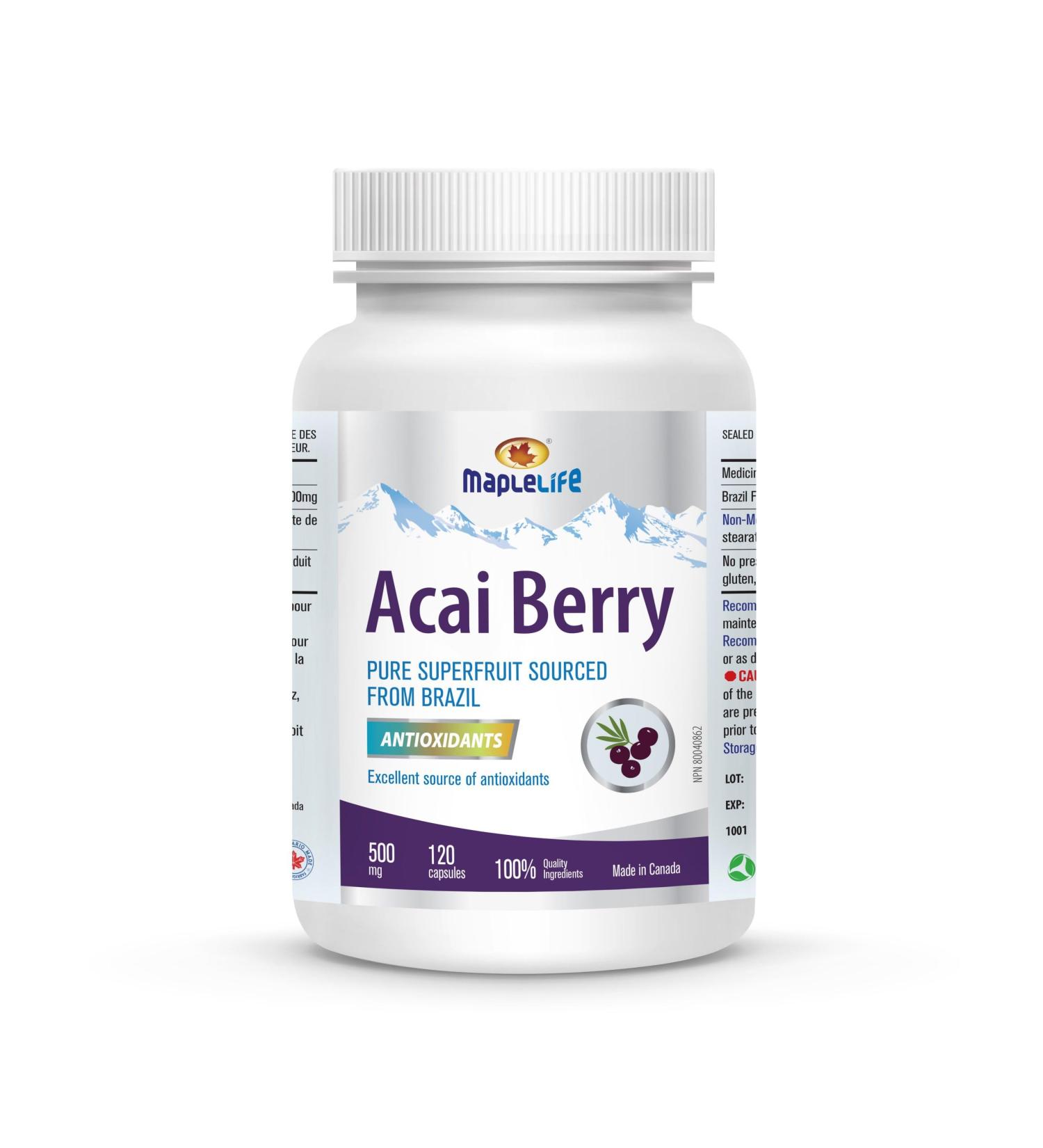 MapleLife Nutrition - Acai Berry 500 mg - Pure Superfruit Sourced from Brazil-Antioxidants - Boost Brain Function - Promote Skin Health No Artificial Ingredients - 120 Capsules - Buy Online on GoSupps.com