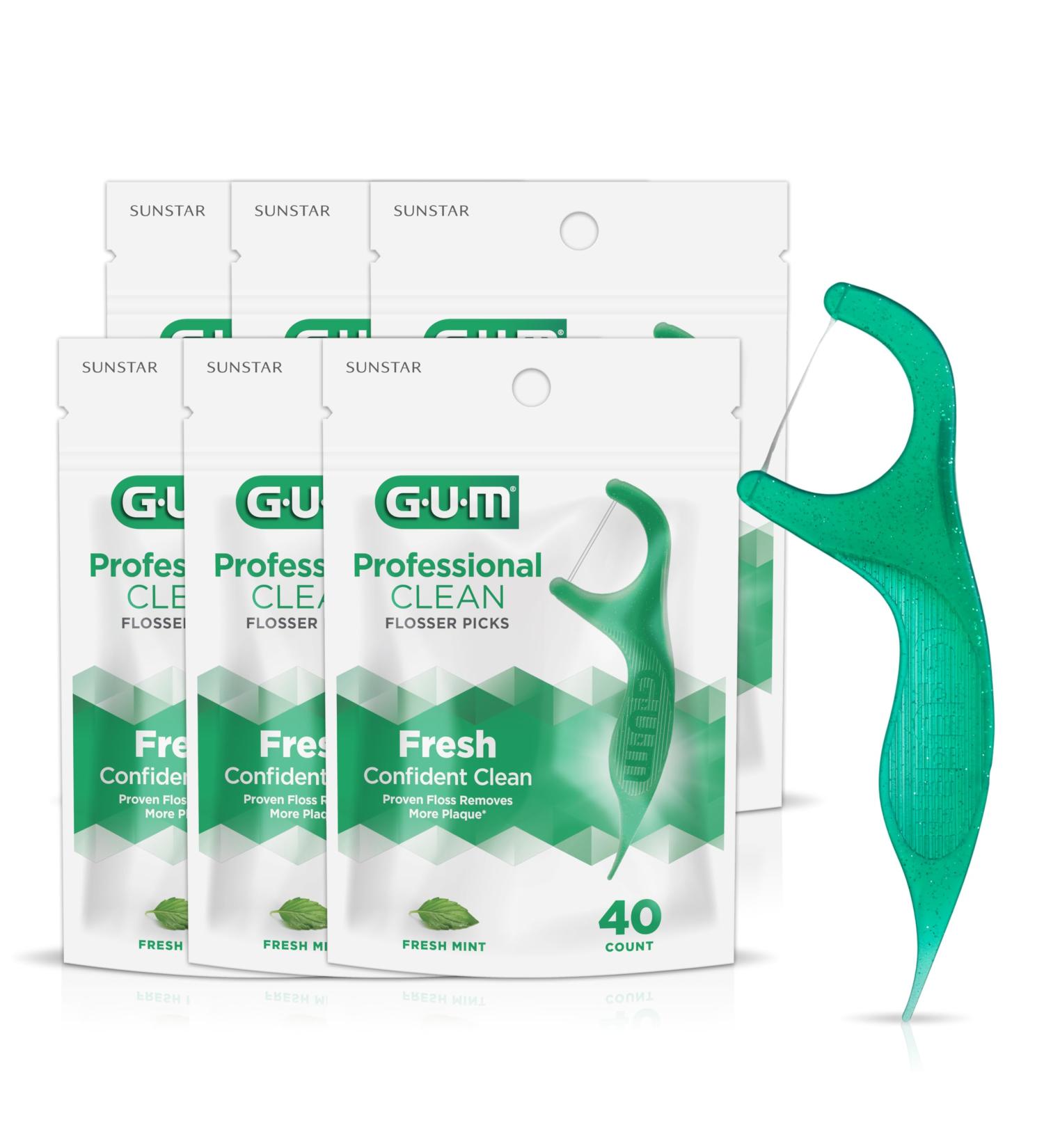 GUM Professional Clean Floss Picks - Extra Strong Shred-Resistant Dental Flossers for Adults - Easy Grip Handle & Fresh Mint Flavor - 240 Count (6 Pack) - International Shipping Available - Buy Online on GoSupps.com