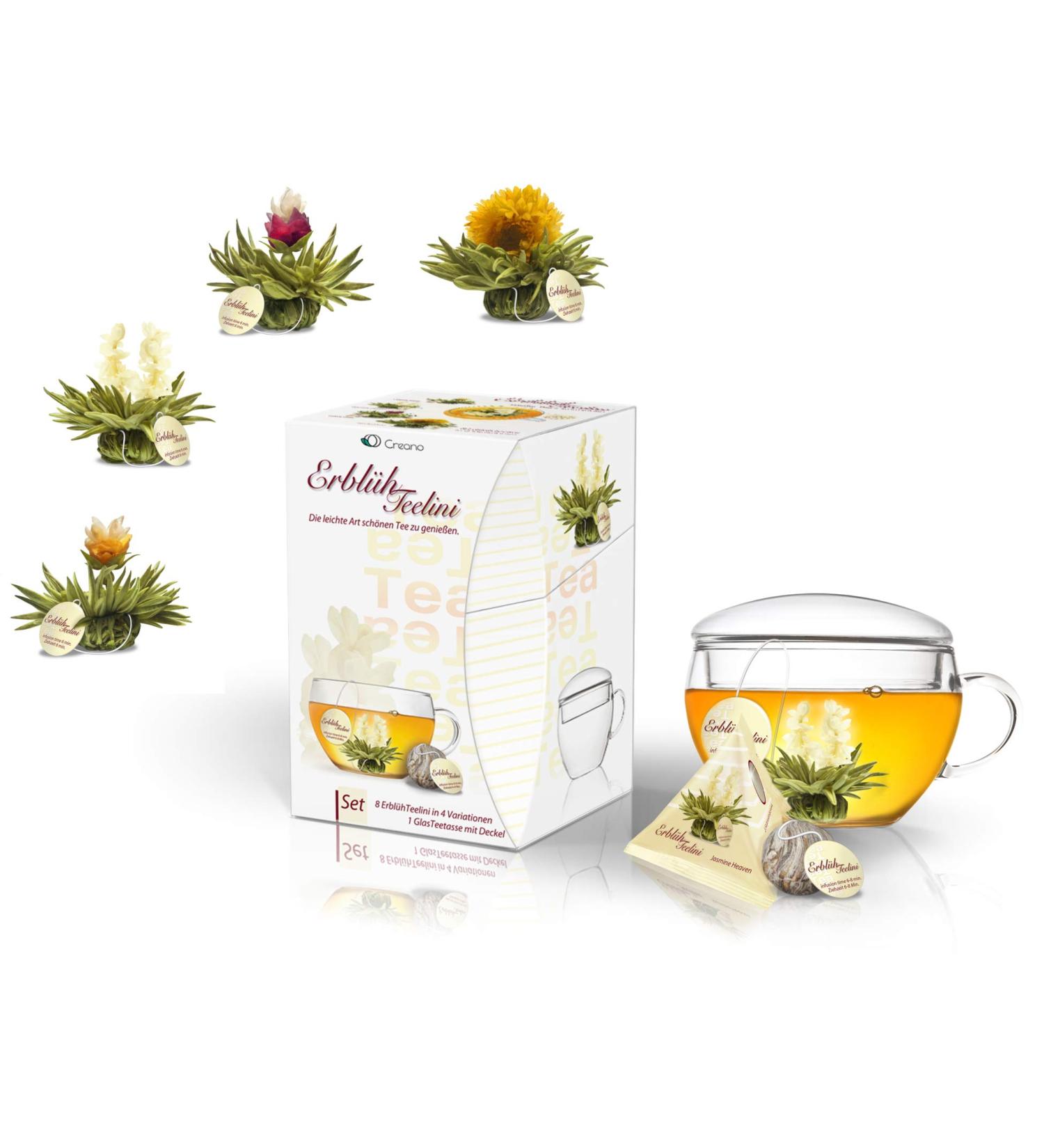 Creano Blooming Tea Gift Set - 8 Flowering Tea Balls in Glass Cup (200ml) - White Tea - Buy Online on GoSupps.com