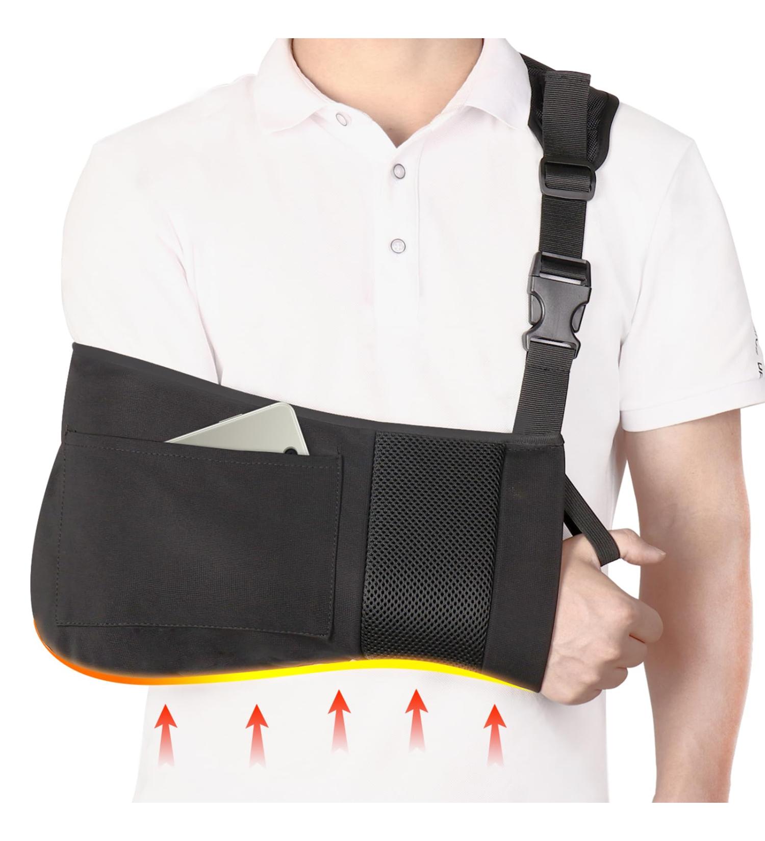 Arm Sling Shoulder Immobilizer with Pocket - Comfort & Support for Surgery Rotator Cuff Elbow Wrist Injuries - Unisex Black - Buy Online on GoSupps.com