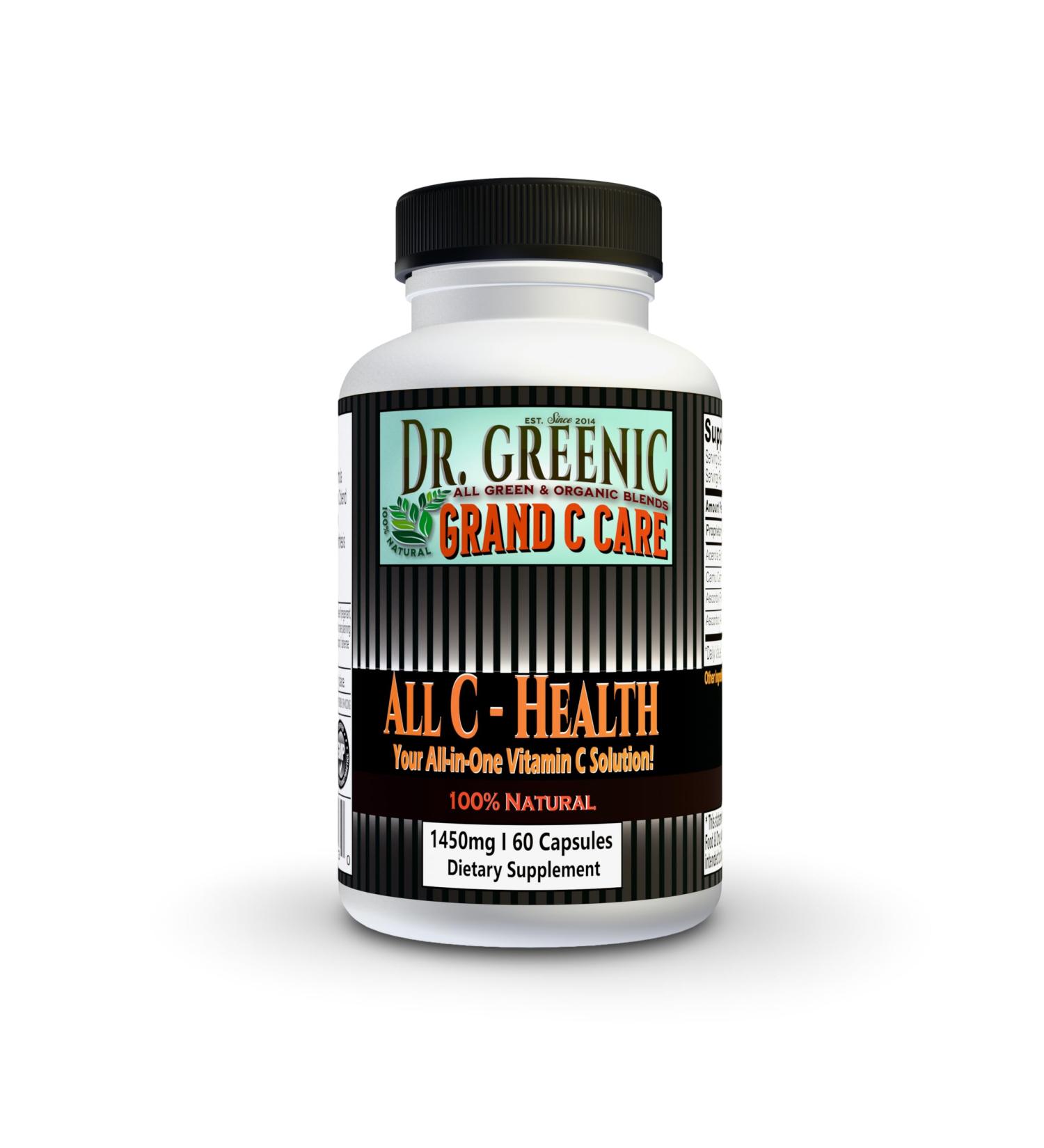 Dr. Greenic Grand C Care | All C- Health | Your All-in-One Whole Vitamin C Complex | 1450Mg | Acerola Cherry Extract | Camu Camu Extract | Ascorbic Acid | Ascorbyl Palmitate | C at its Best - Buy Online on GoSupps.com