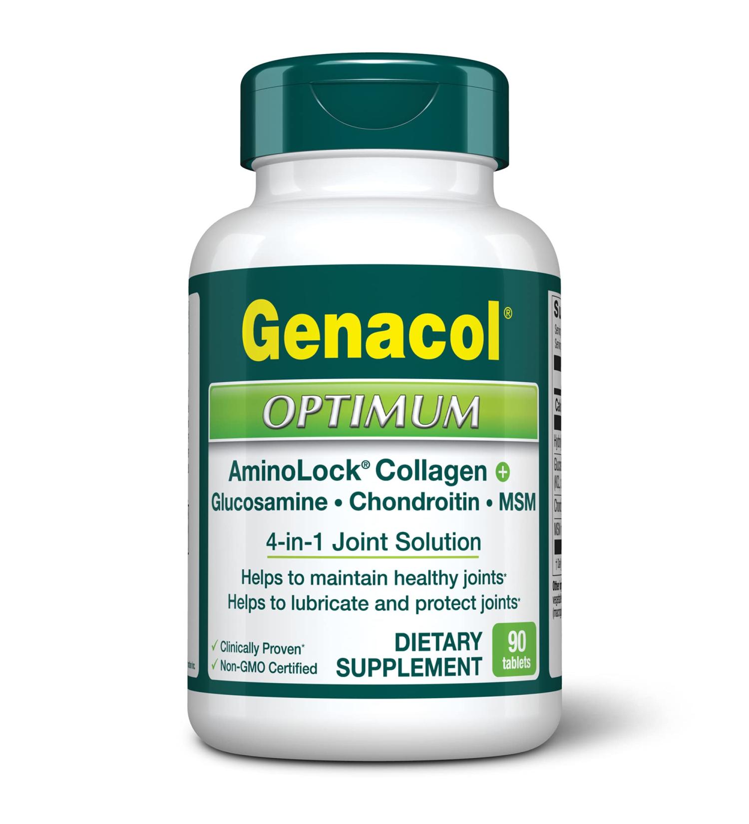 Genacol Joint Support Supplement with Glucosamine, Chondroitin, MSM & Collagen | 90 Tablets | AminoLock Collagen Peptides Patented Formula | Joint Relief for Men & Women - Buy Online on GoSupps.com