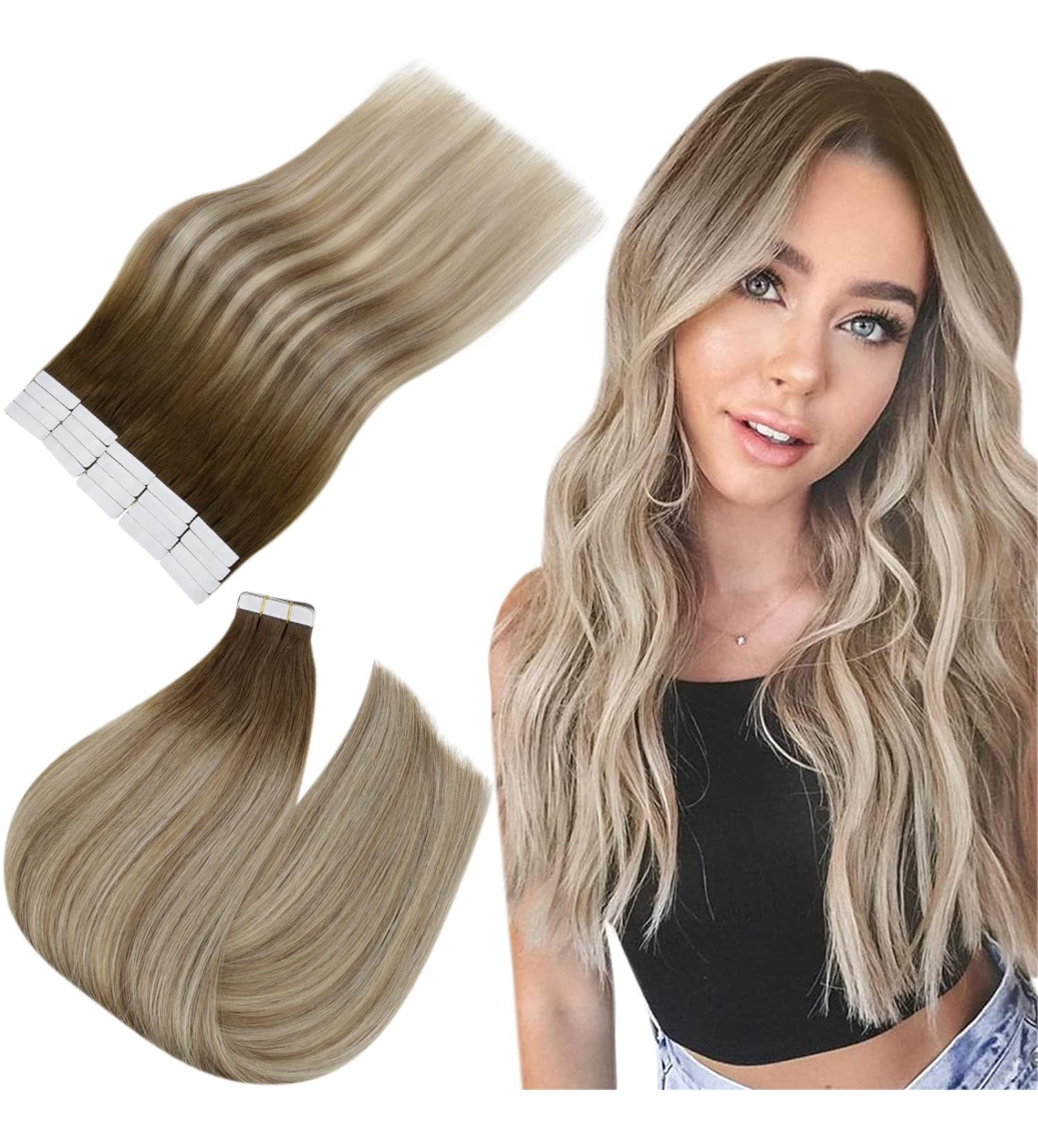 Easyouth Balayage Tape in Human Hair Extensions - Brown to Blonde Ombre, 18 Inch, 40g 20Pcs #3/8/22 - Buy Online on GoSupps.com