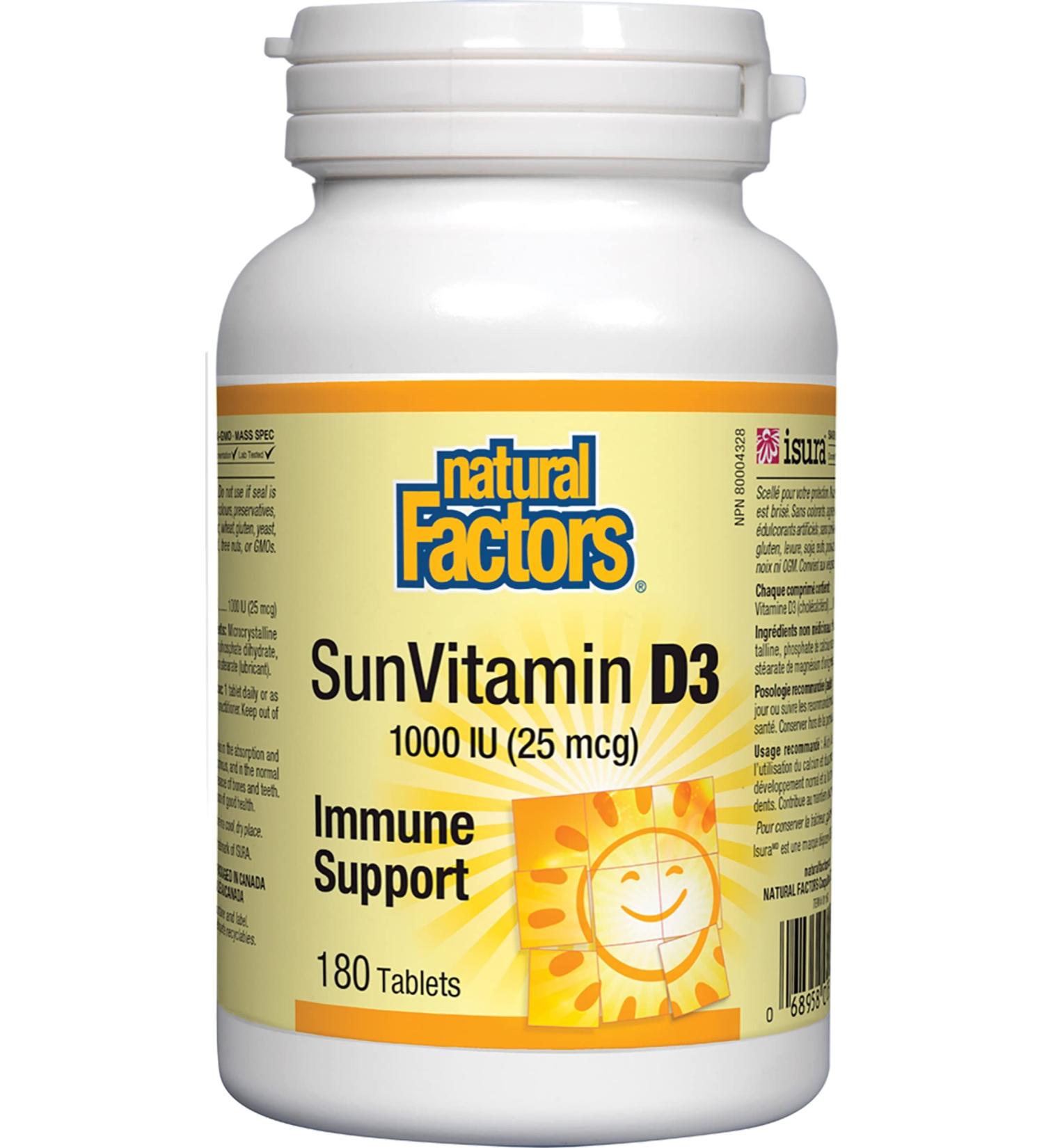 Natural Factors Vitamin D3 1000 IU | Supports Strong Bones, Muscles, Immunity | 180 Tablets - Buy Online on GoSupps.com