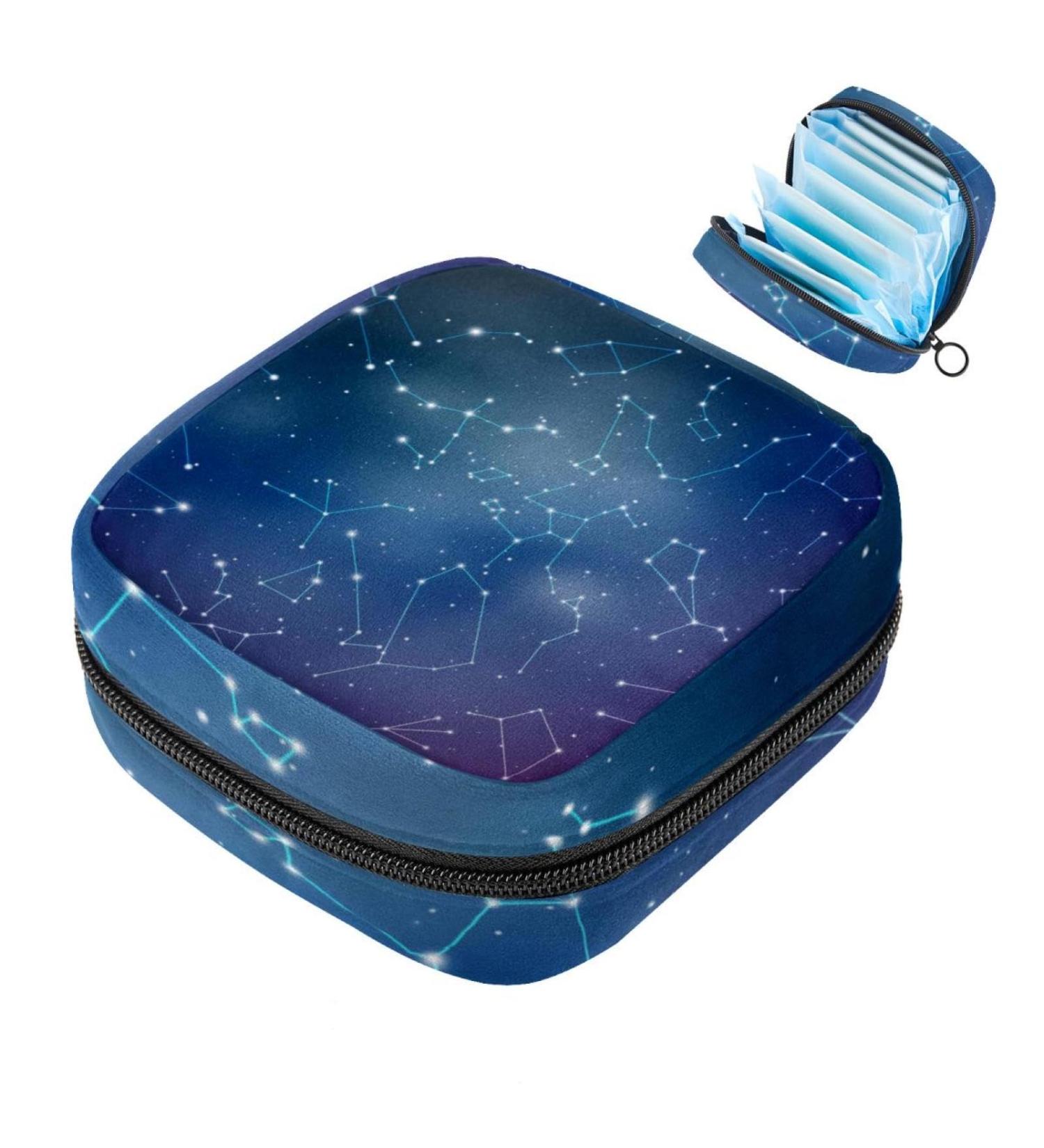 Shop Glittering Galaxy Constellation Women's Storage Bag | Large Menstrual Cup Pocket with Zipper - Perfect for Panty Liners & Tampons - Buy Online on GoSupps.com