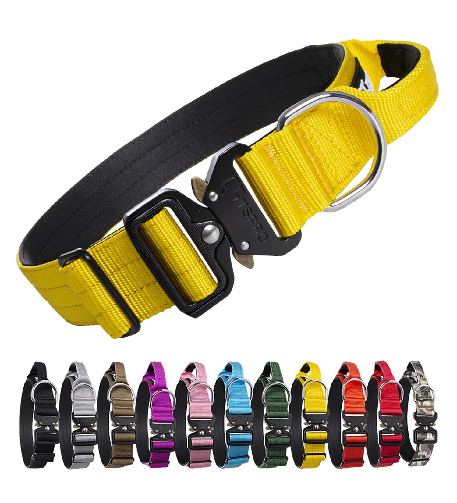 Tspro Premium Adjustable Dog Collar with Handle - Heavy-Duty Quick Lock Metal Buckle for Small to XL Dogs - Yellow Size L (47-66cm) - Buy Online on GoSupps.com