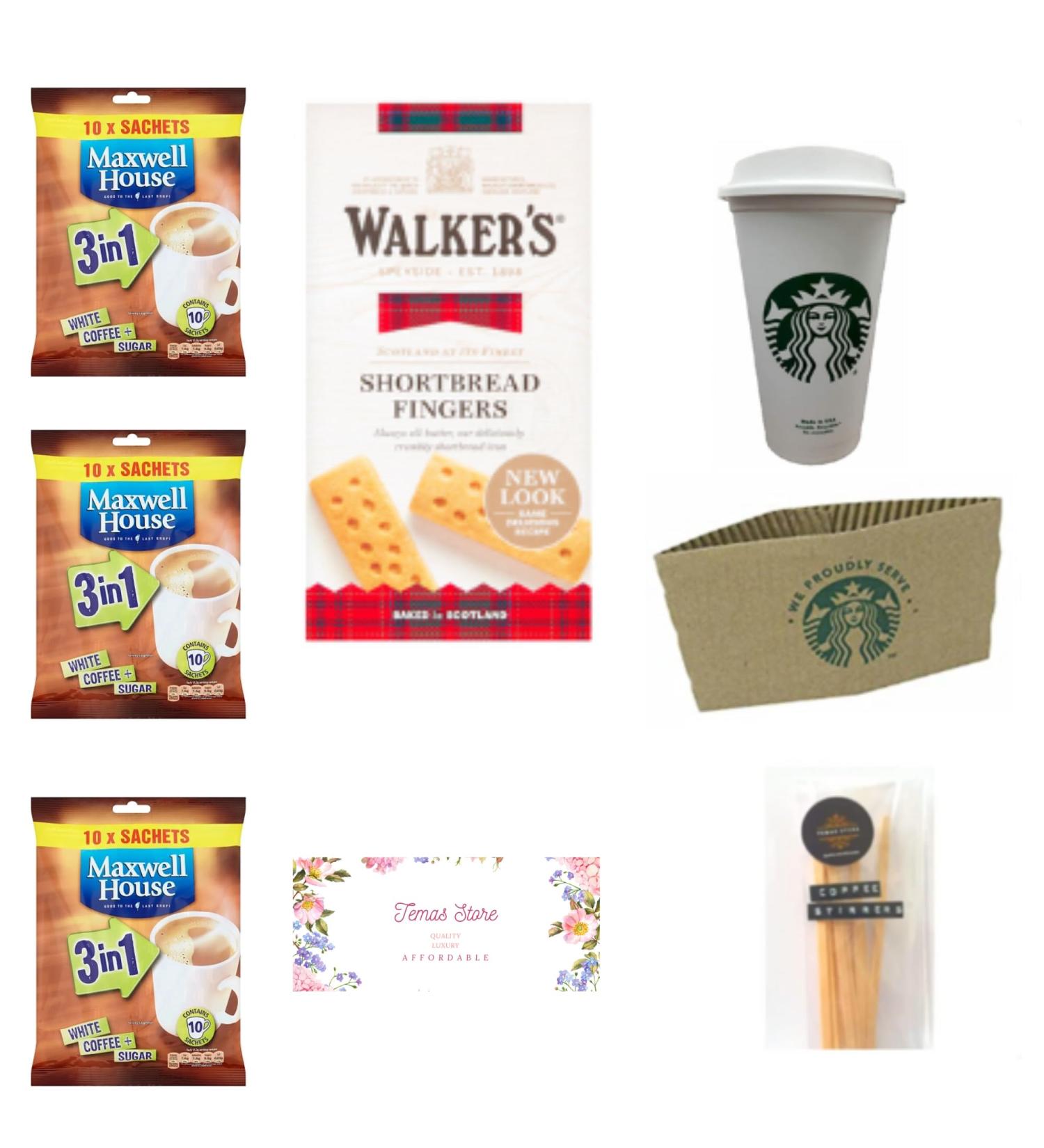 Maxwell House 3 in 1 Instant Coffee 10 Sachets Bundled With Walker s Shortbread Fingers Reusable Coffee Cup Hot Cup Sleeve & Coffee Stirrers | Coffee Sachets | Coffee Gifts For Men and Women - Buy Online on GoSupps.com