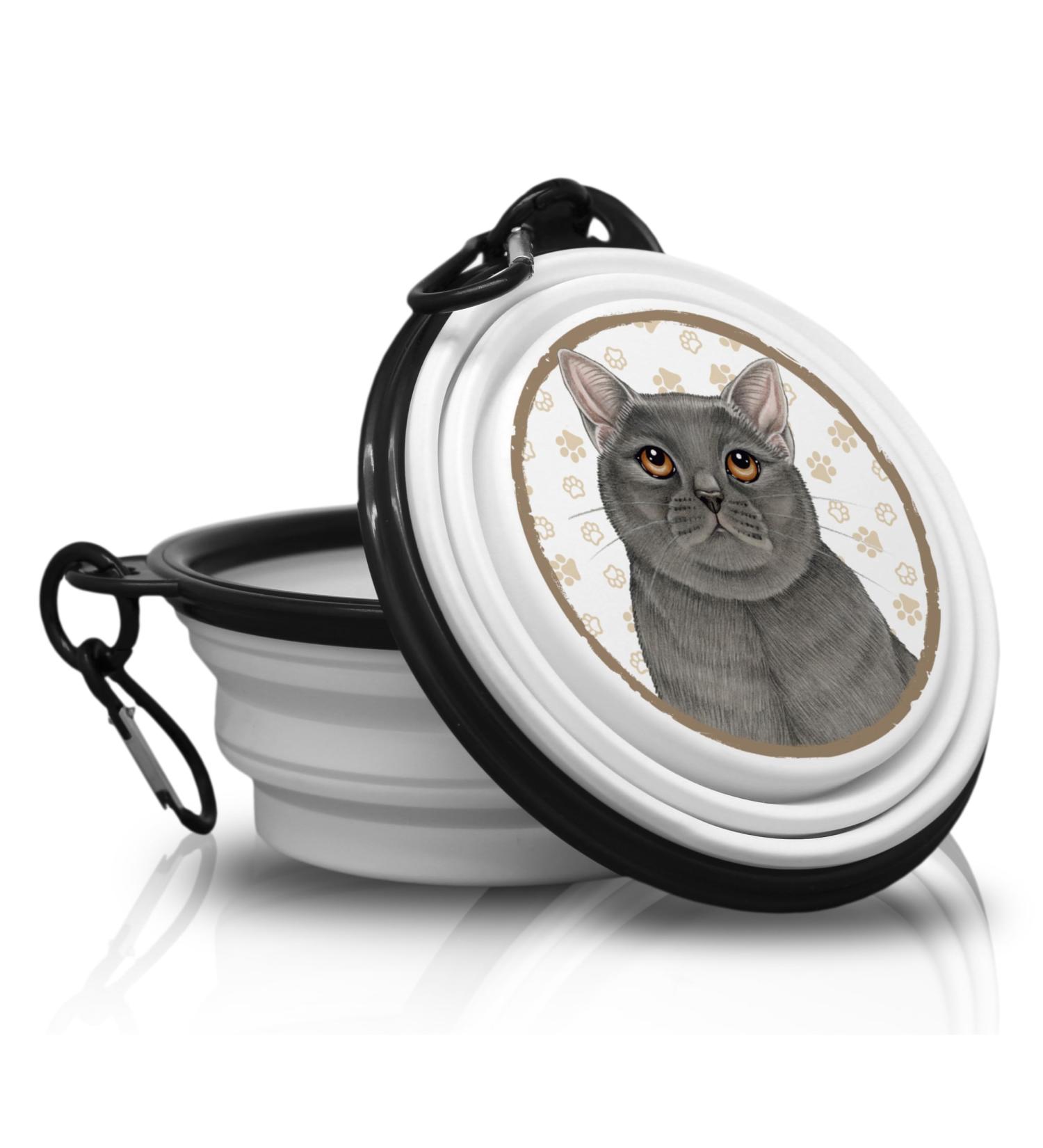 British Shorthair Foldable Pet Bowl - Portable Drinking Bowl with Carabiner for Travel | Unique & Handy Food Bowl - Buy Online on GoSupps.com