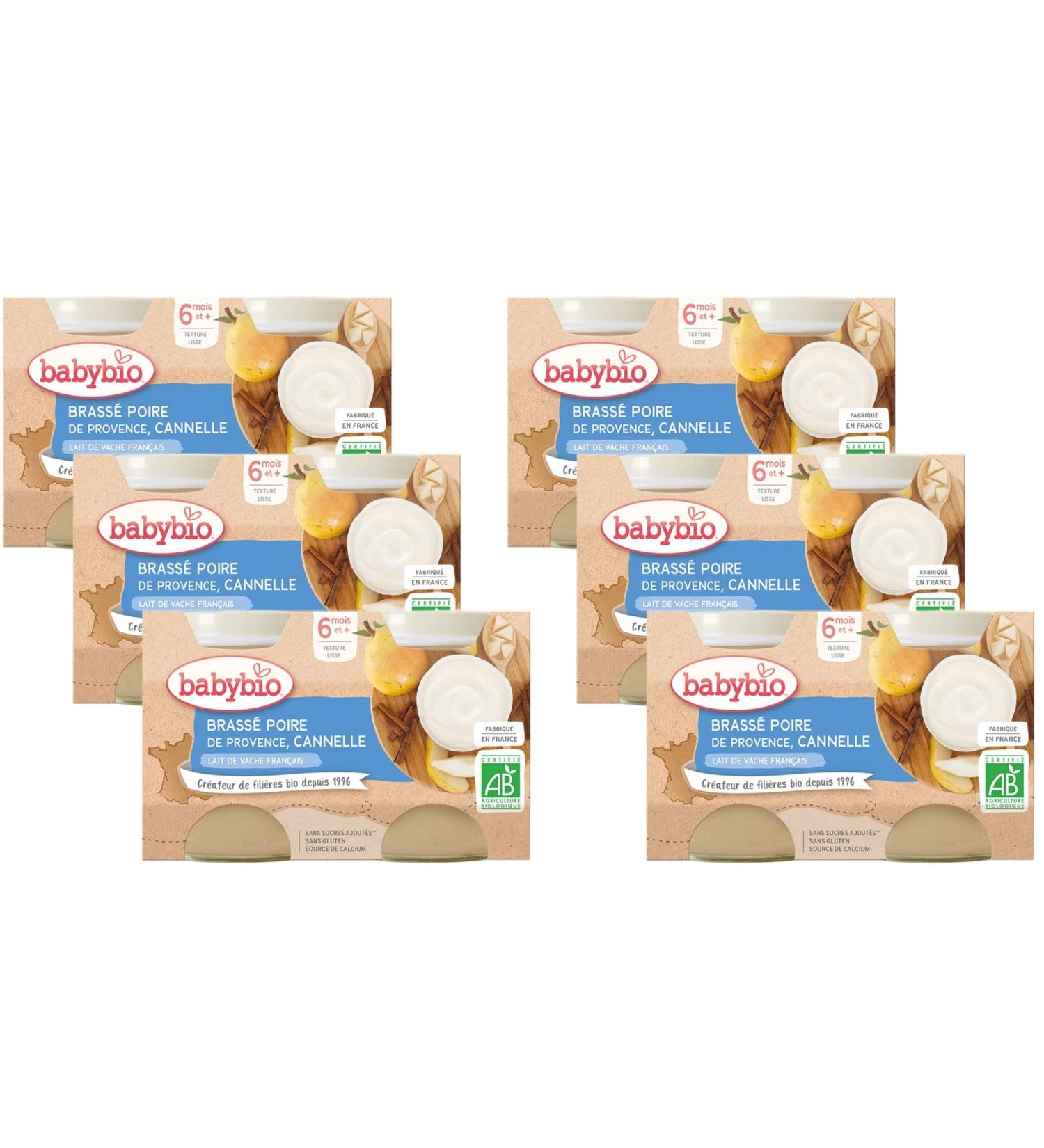 Babybio - French Cow's Milk - Small Pots Brewed Pear of Provence Cinnamon 2x130g - 6 Months - ORGANIC - Pack of 6