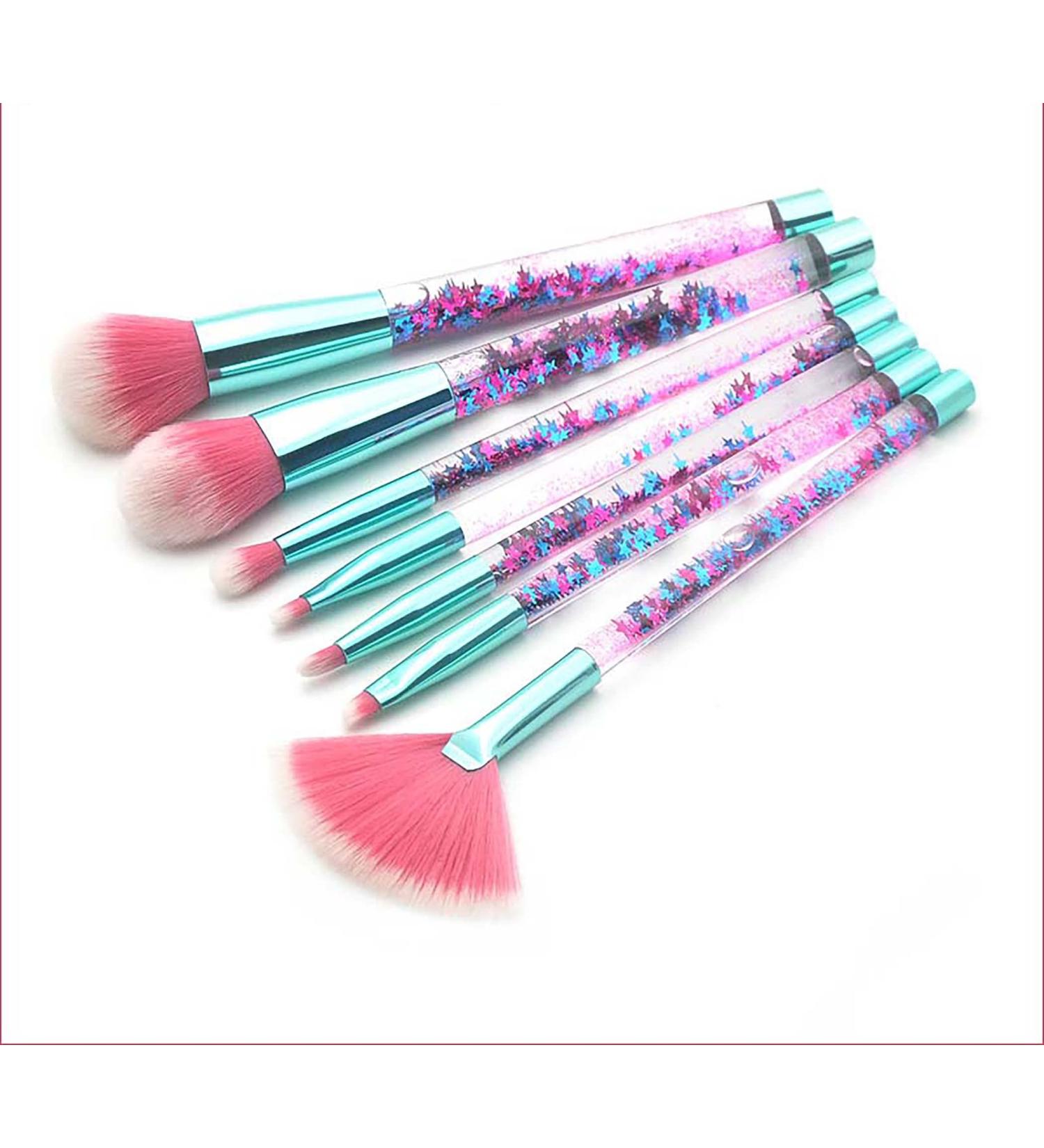 Shop Glitter Makeup Brushes Set for Girls - 7pc Sparkling Foundation Lip Eye Shadow Eyebrow Blush Powder & Fan Blender Brushes - Buy Online on GoSupps.com