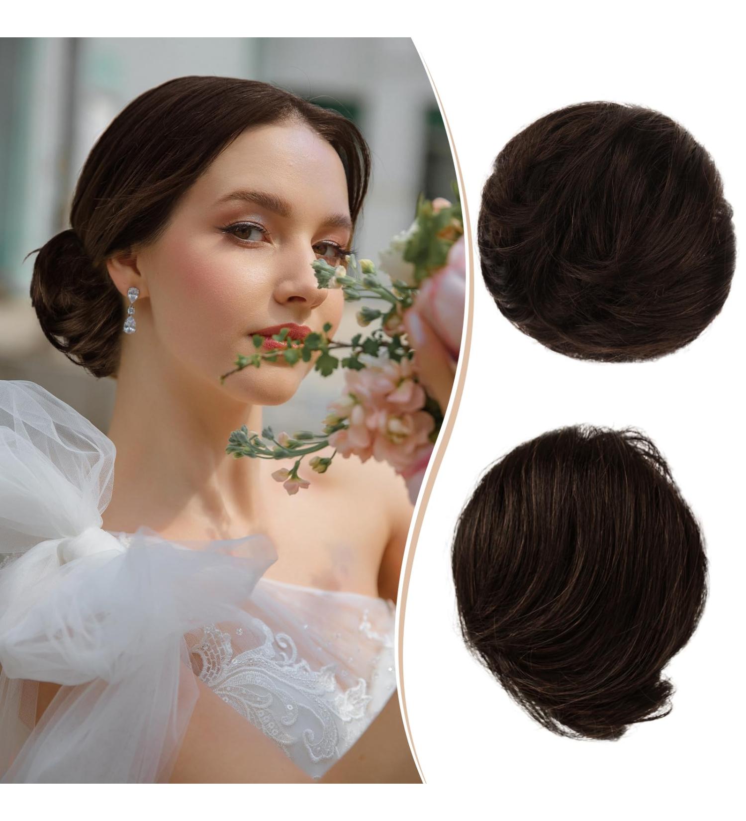 RUWISS HAARTIAL Lang Hair Bun - Elegant Chocolate Blonde Real Hair Extensions | Thin Smooth Tousled Updo Hair Tie for Women - 25g Scrunchy Hair Tube - Buy Online on GoSupps.com