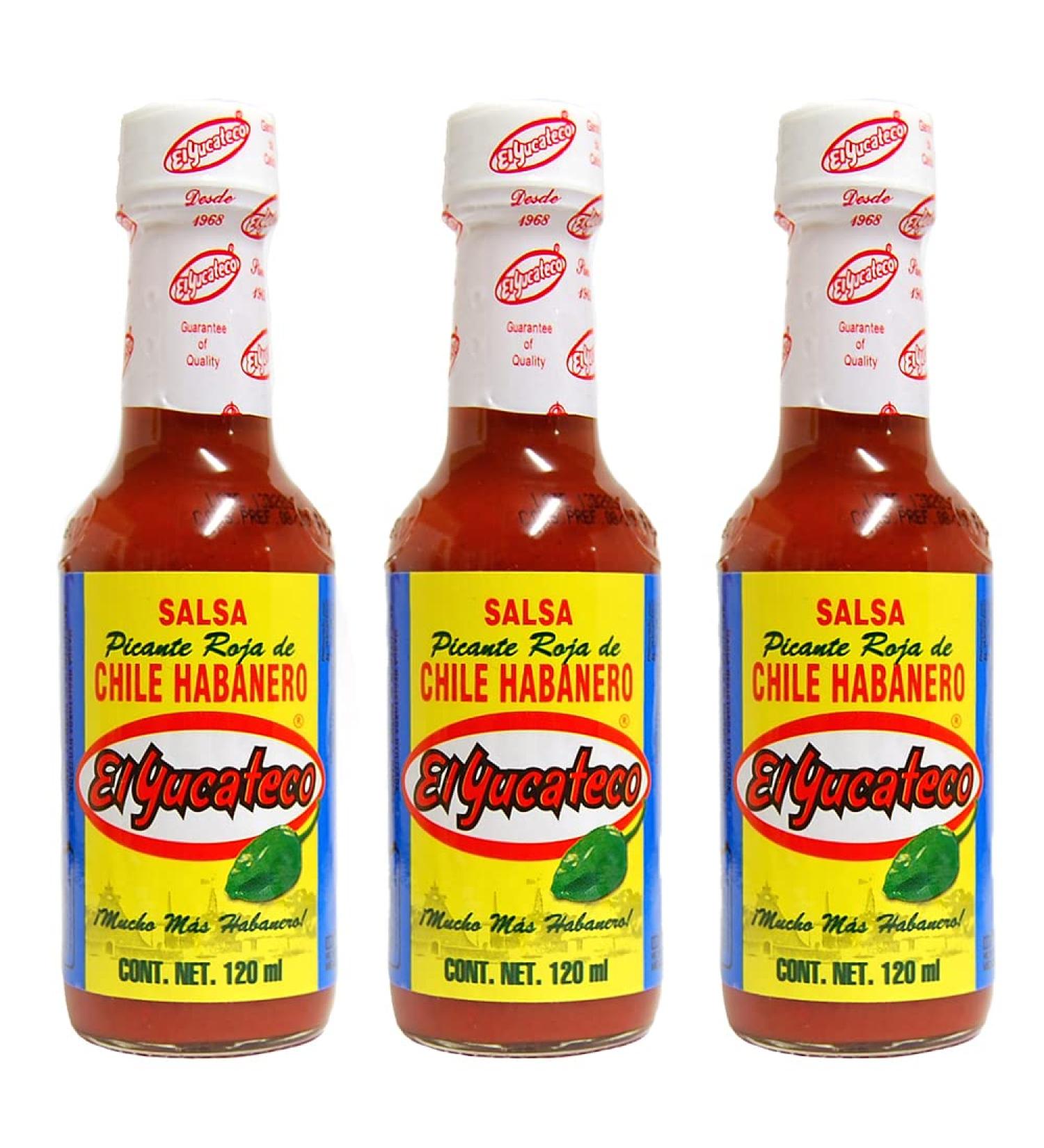 El Yucateco Habanero Red 120ml (Pack 3) / Red Habanero Pepper Hot Sauce Spicy Mexican Salsa Sauce - Buy Online on GoSupps.com