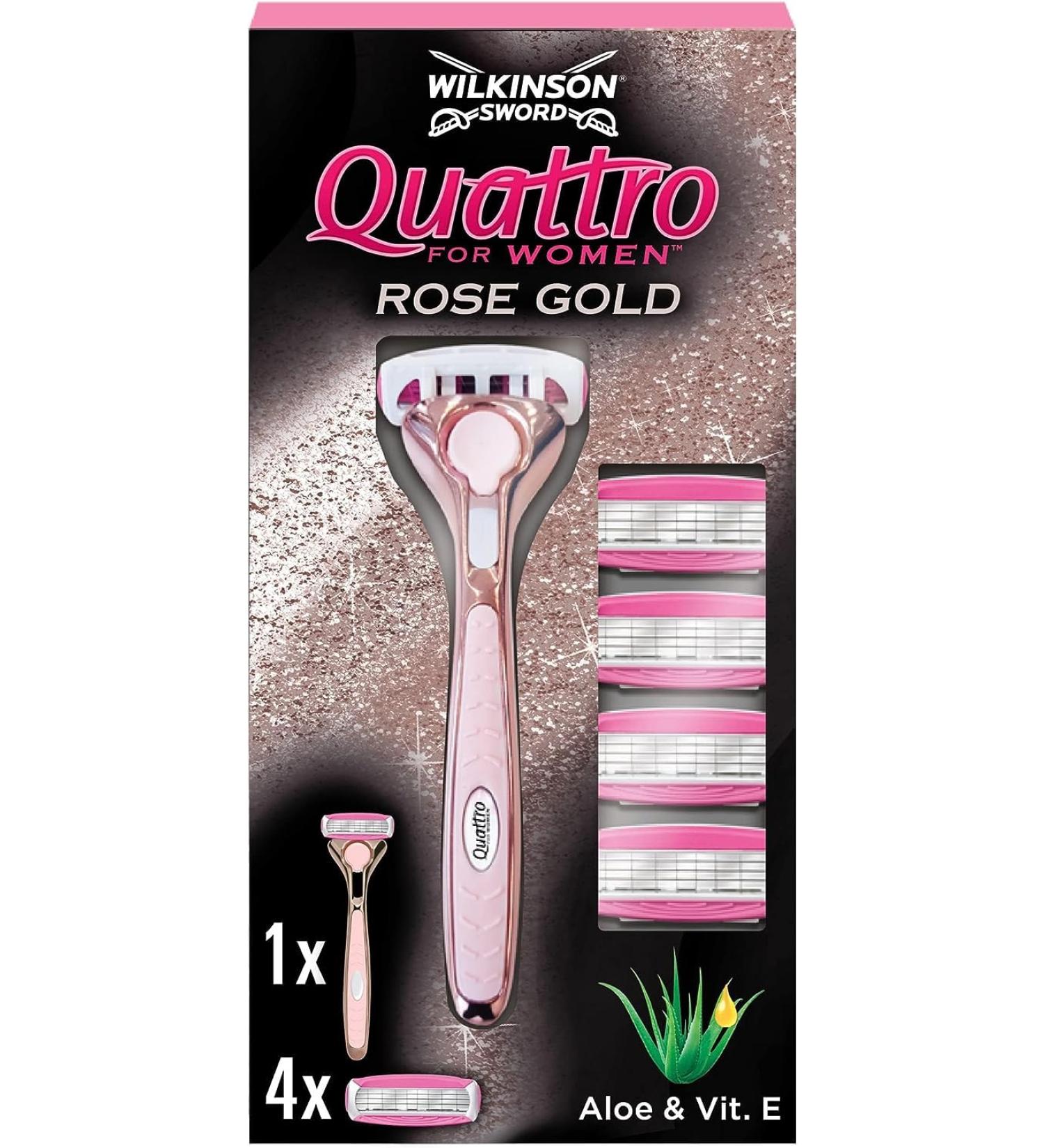WILKINSON SWORD Quattro For Women Rose Gold Razor Handle + 5 Blade Refills Set - Buy Online on GoSupps.com