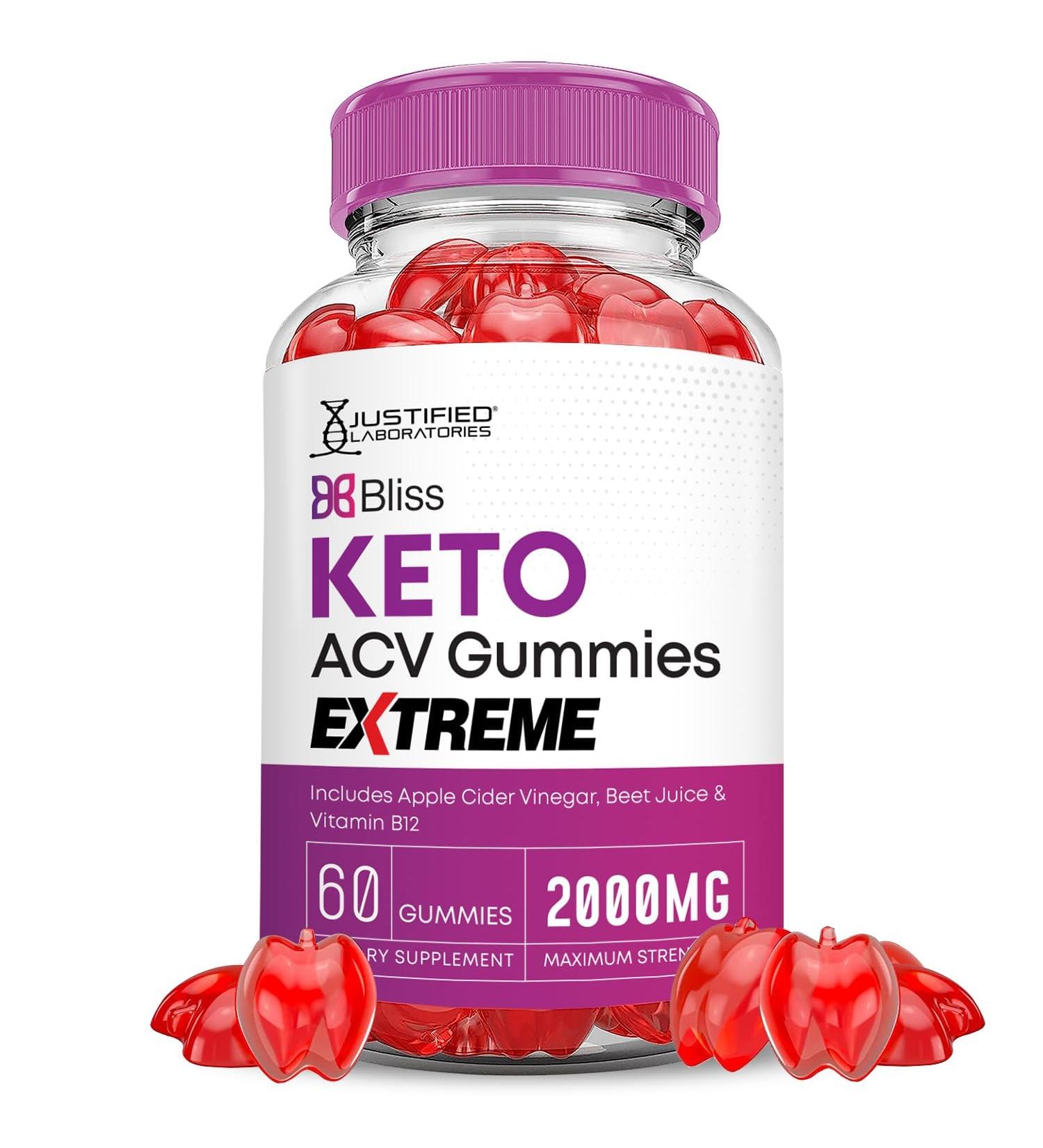 Justified Laboratories Bliss Keto ACV Gummies Extreme 2000MG Bliss Keto Gummies Apple Cider Vinegar Formulated with Pomegranate Beet Juice Powder B12 Vegan Non GMO 60 Gummys 60 Count (Pack of 1) - Buy Online on GoSupps.com