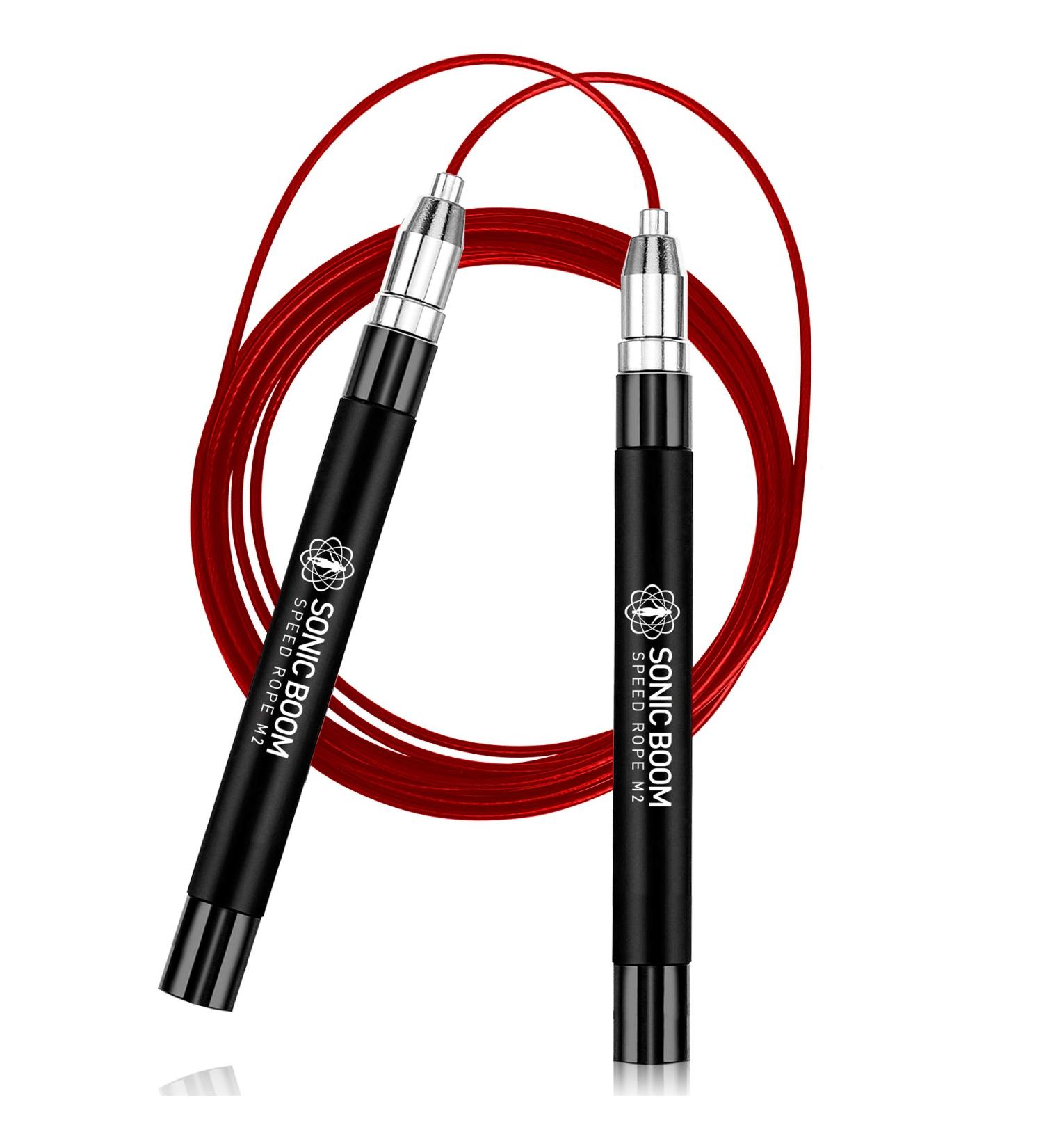 Epitomie Fitness Sonic Boom M2 High Speed Jump Rope - Weighted, Self-Locking Design, 360 Spin, Silicone Grip - Includes 2 Speed Cables - Carbon Black - Buy Online on GoSupps.com