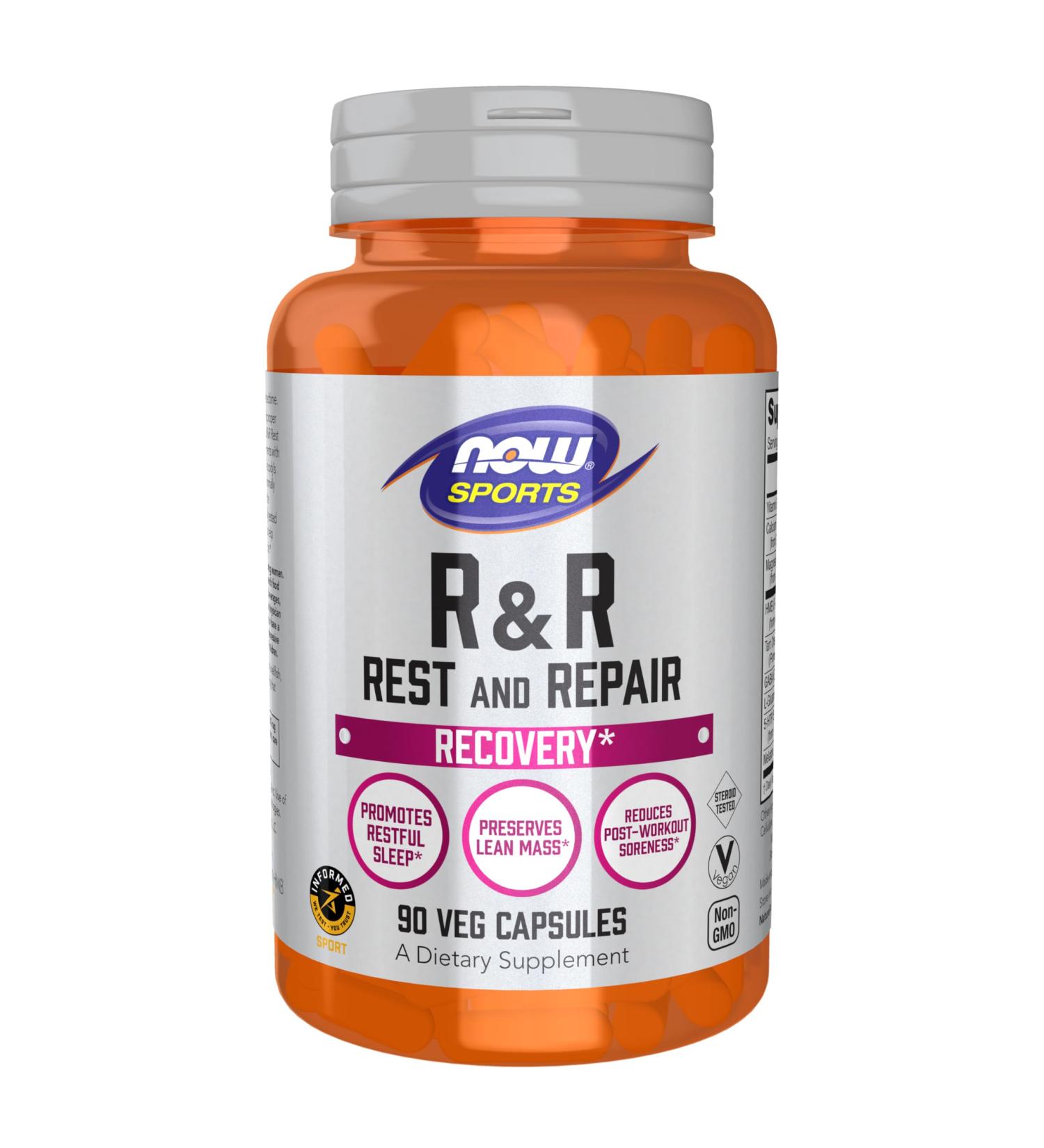 NOW Foods R&R Rest and Repair - Vegan Sports Nutrition for Recovery Sleep & Lean Mass | 90 Veg Capsules - Buy Online on GoSupps.com