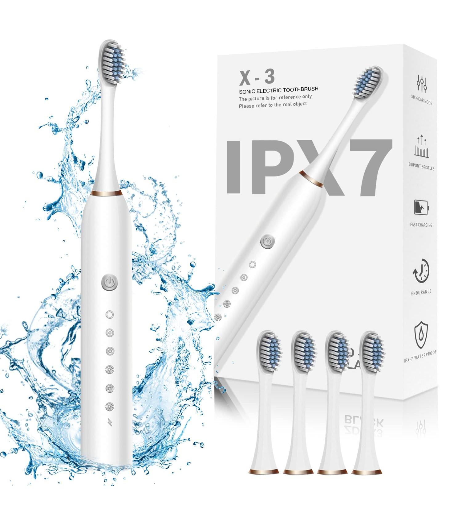 BIUSIKAN Sonic Electric Toothbrush - USB Rechargeable with 4 Brush Heads, 6 Modes, Smart Timer - IPX7 Waterproof for Adults and Kids - Buy Online on GoSupps.com