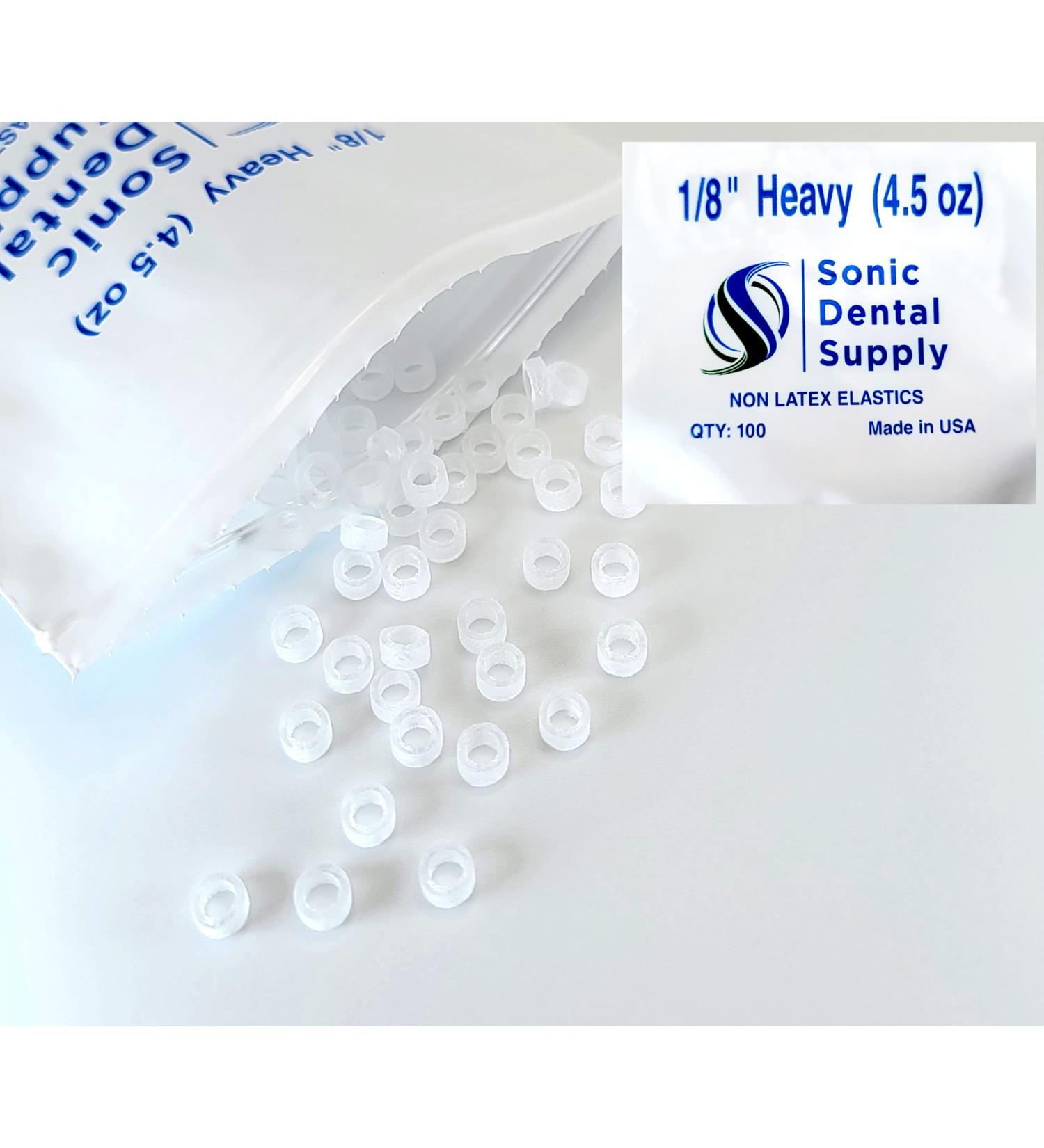 100 Pack of 1/8 Inch Clear Latex-Free Orthodontic Elastic Rubber Bands - Small Rubberbands for Braces, Hair Braids, Crafts - Made in USA by Sonic Dental - Buy Online on GoSupps.com