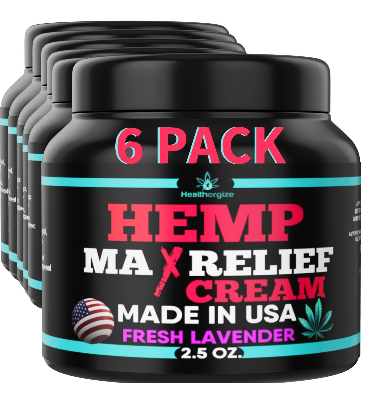 6PACK Healthergize Hemp Cream-Natural Premium Quality-Full Body Relief Instant Results-Hemp Oil Infused-Lavender Aloe Turmeric Aches Muscles Joints Muscles Back Knees Neck-Made in USA  - Buy Online on GoSupps.com