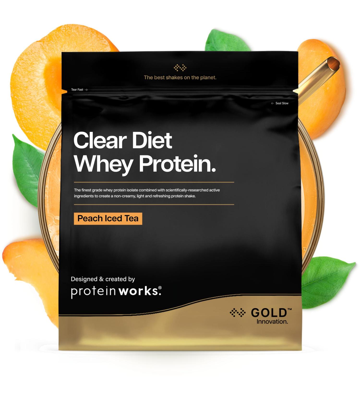 Protein Works Poudre d'isolat de prot ine de lactos rum Clear Diet th glac la p che 20 shakes boisson rafra chissante haute teneur en prot ines 500 g Th glac la p che 500g (20 Shakes) - Buy Online on GoSupps.com
