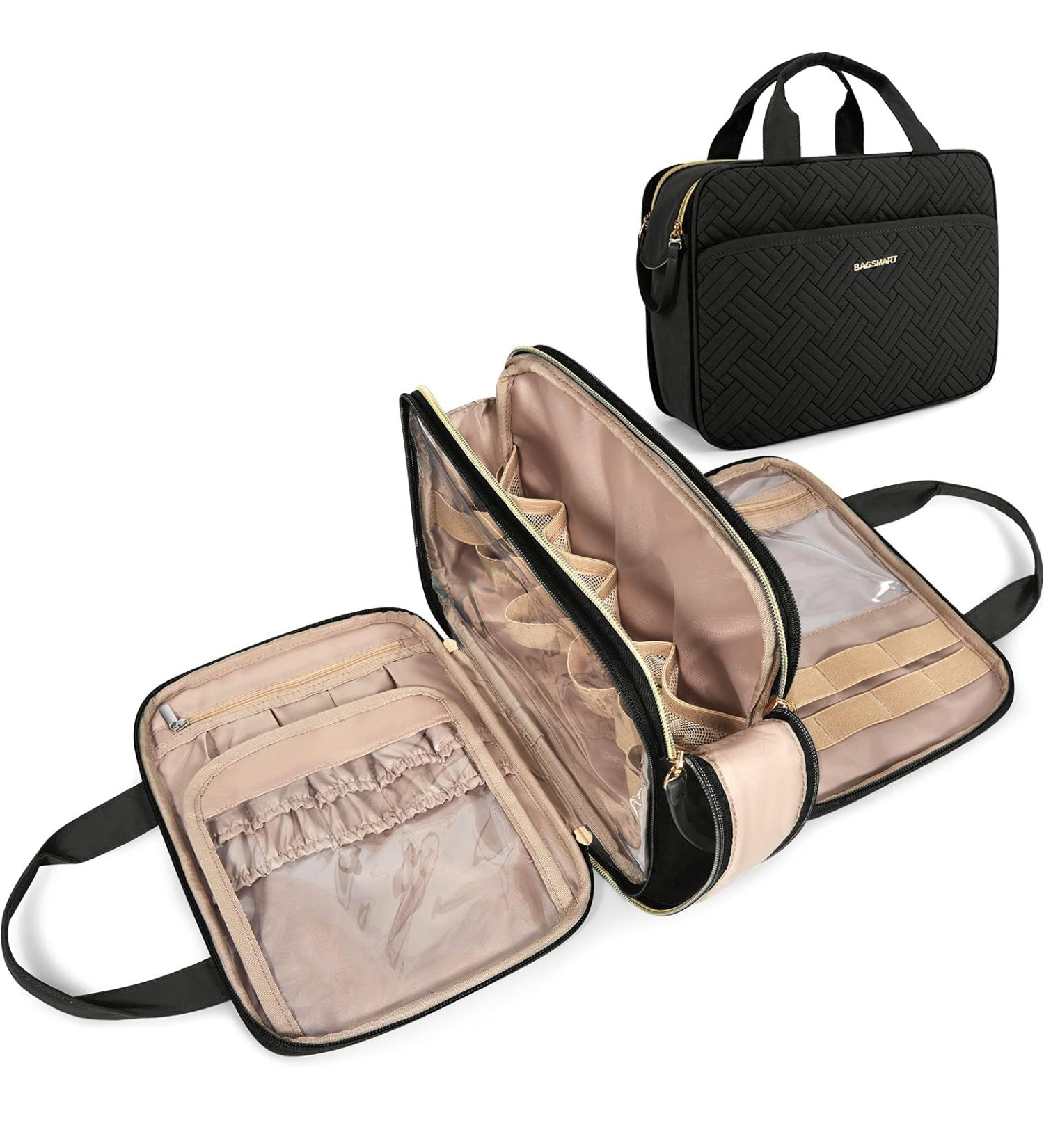 BAGSMART Large Travel Toiletry Bag - Water-resistant Organizer for Makeup, Shampoo & Toiletries | Black Medium Size - Buy Online on GoSupps.com