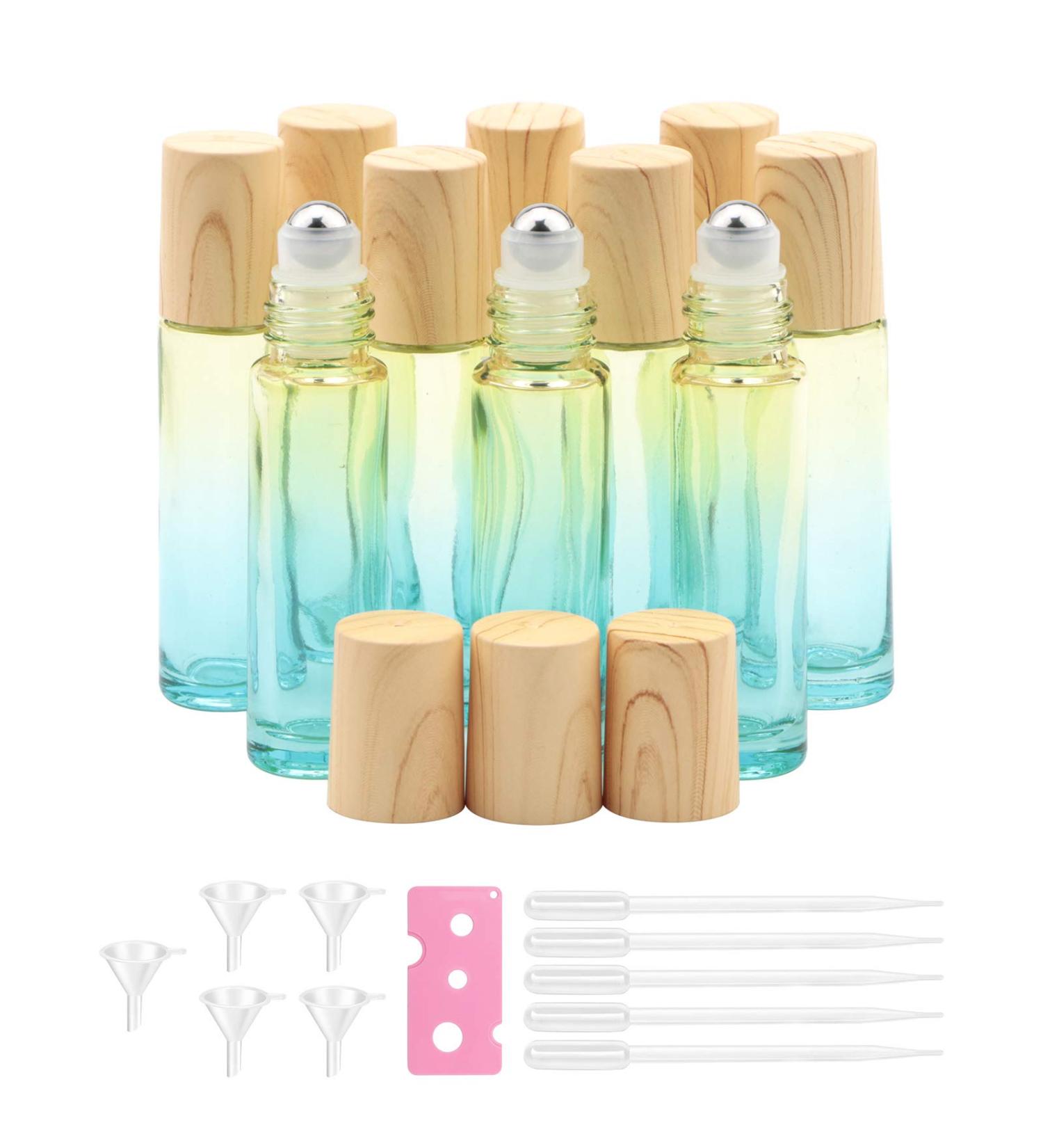 Kesell 10 Pack Essential Oil Roller Bottles - Yellow-Blue Gradient Glass Travel Perfume Bottles 10ml with Stainless Steel Balls - Buy Online on GoSupps.com