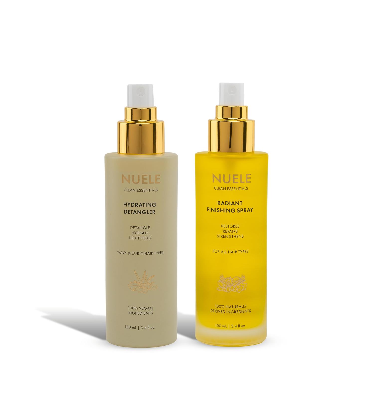 Nuele Clean Essentials Hydrating Bundle - 3.4 Fl Oz Radiant Finishing Spray and 3.4 Fl Oz Hydrating Detangler - For All Hair Types - 100% Naturally Derived Ingredients - Buy Online on GoSupps.com
